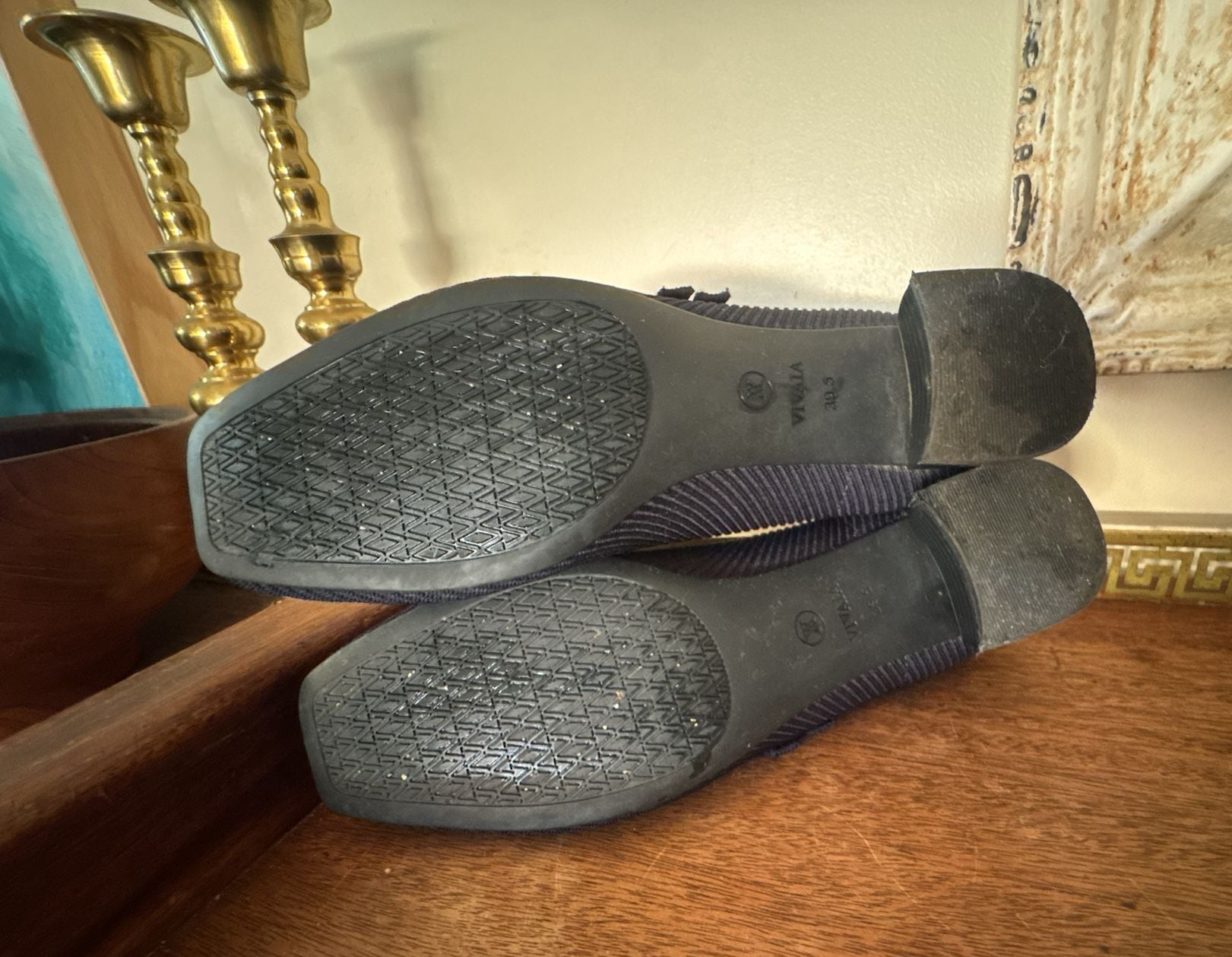 Vivaia Mary Jane Heels Size 39.5 Navy Knit Chunky Block Heel Pumps 8