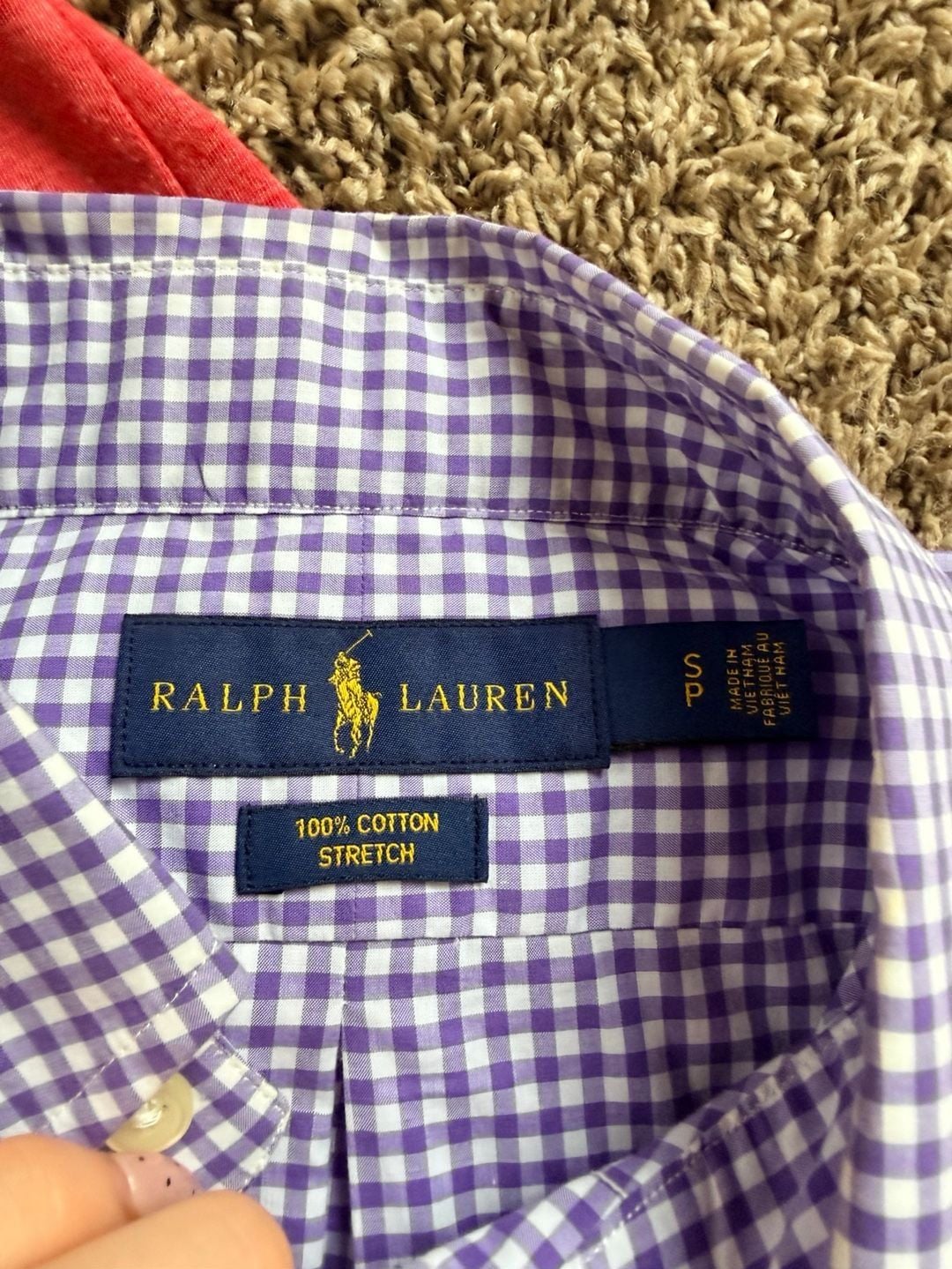 Polo Ralph Lauren Gingham Button Down Shirt Purple Long Sleeve 8
