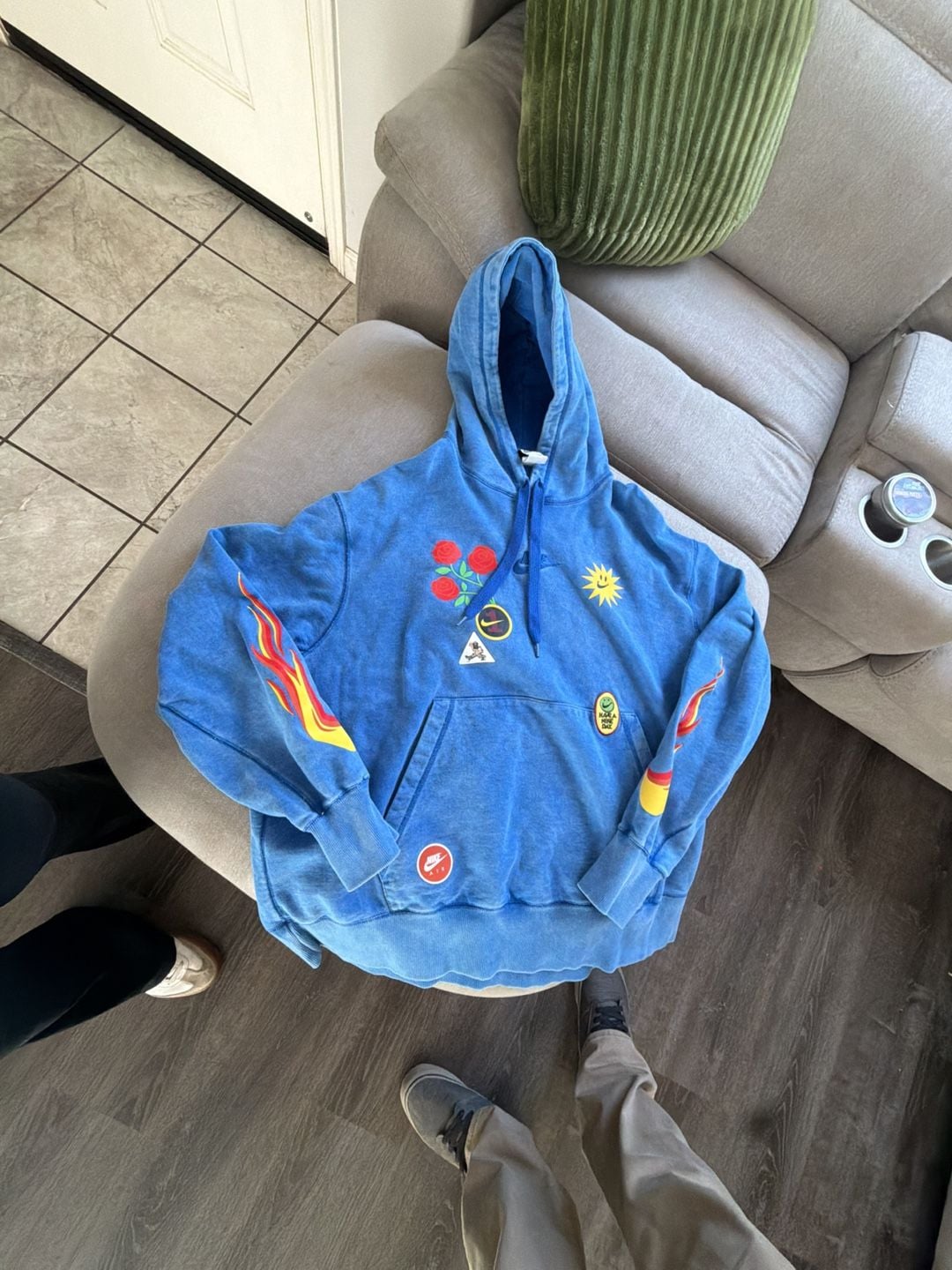 Nike Graphic Hoodie Size XXL Blue Parachute Roses Flames 2