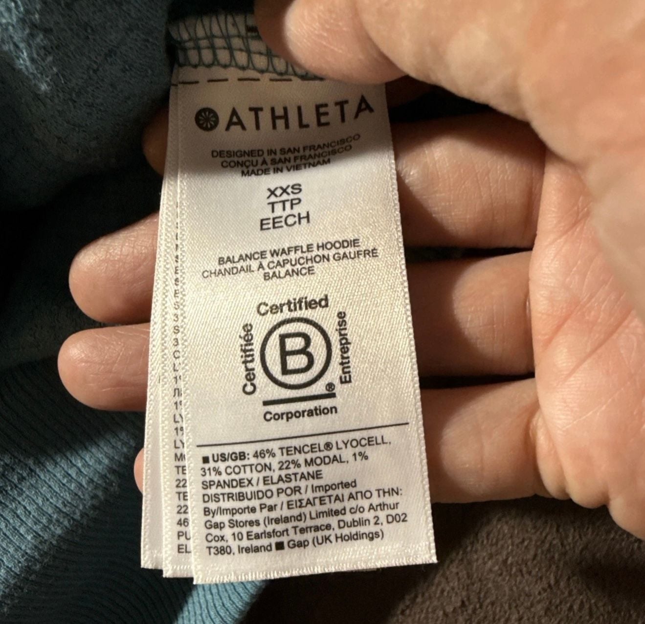 Athleta Balance Waffle Hoodie Size XXS Blue Lyocell Cotton Pullover 3