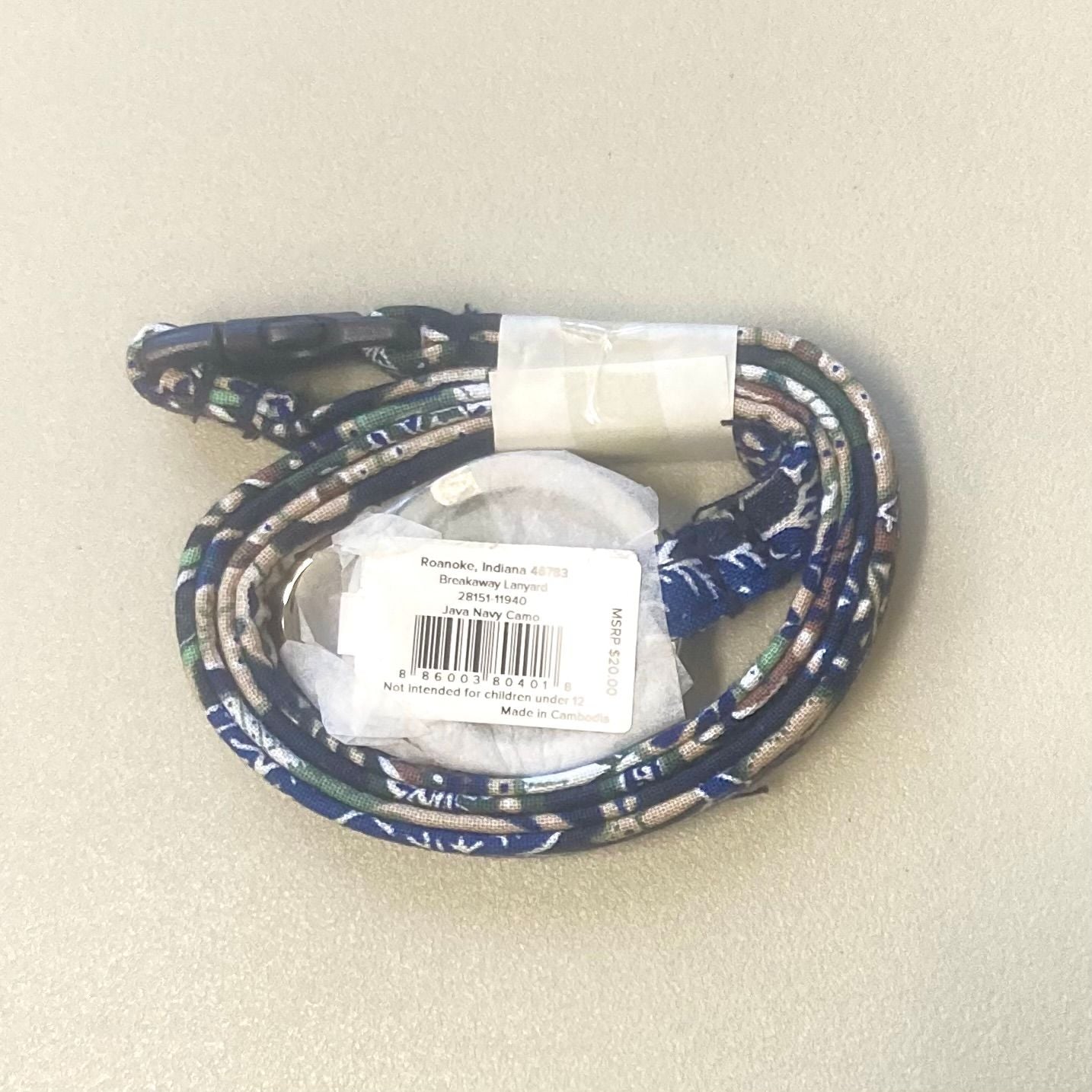 Vera Bradley Java Navy Camo Breakaway Lanyard NWT 3