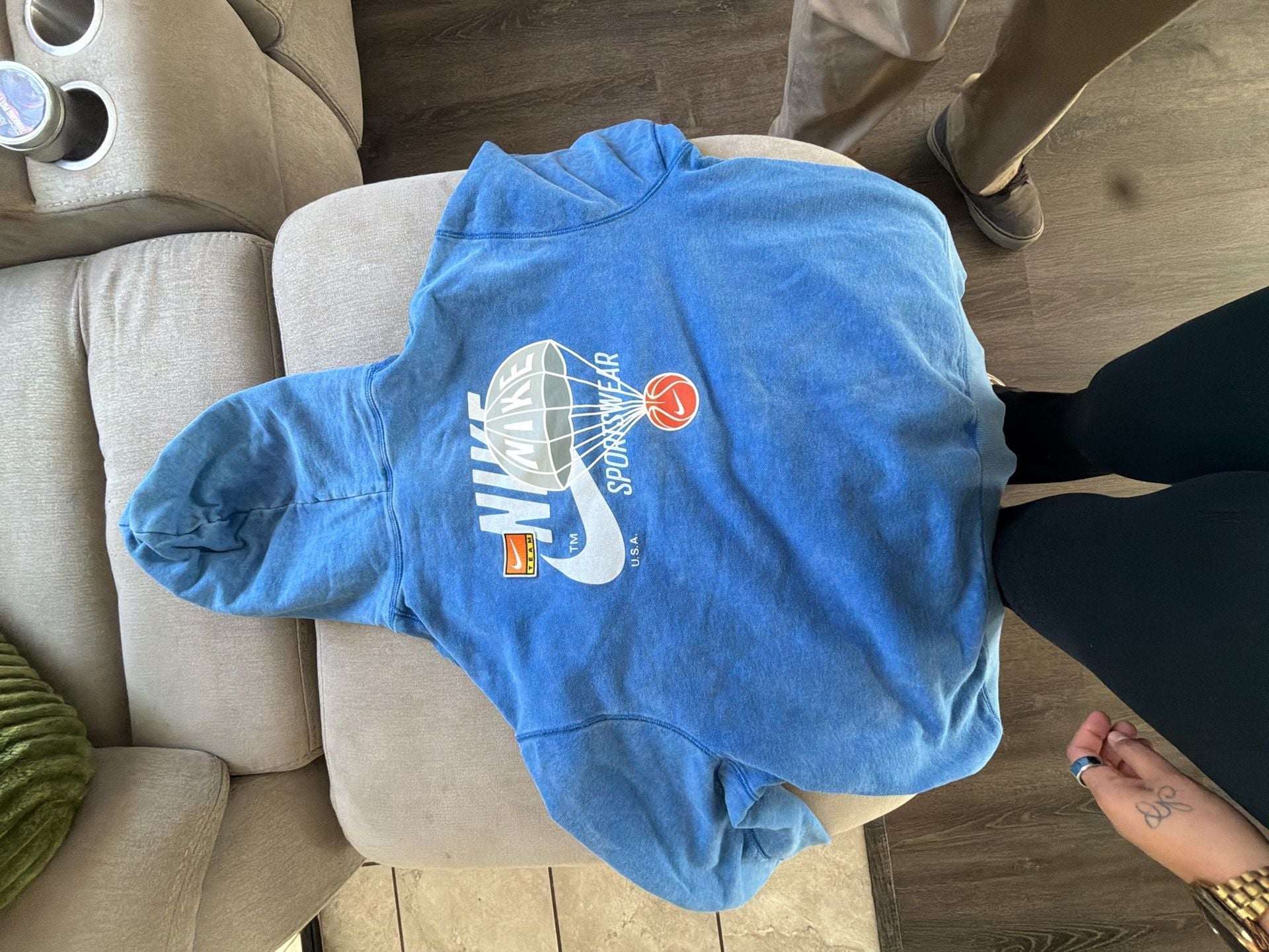 Nike Graphic Hoodie Size XXL Blue Parachute Roses Flames 4