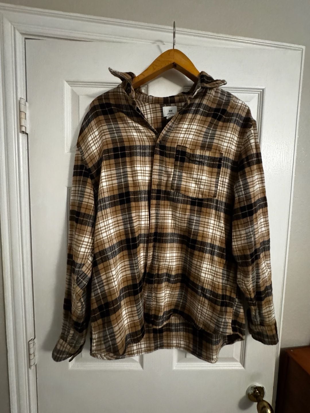 H&M Plaid Flannel Button Down Shirt Size XL Regular Fit Brown Black 2