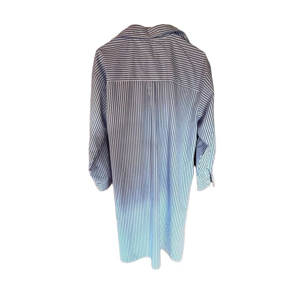 Sabrina Lauren Shirt Dress Size M Blue White Striped Drawstring 5