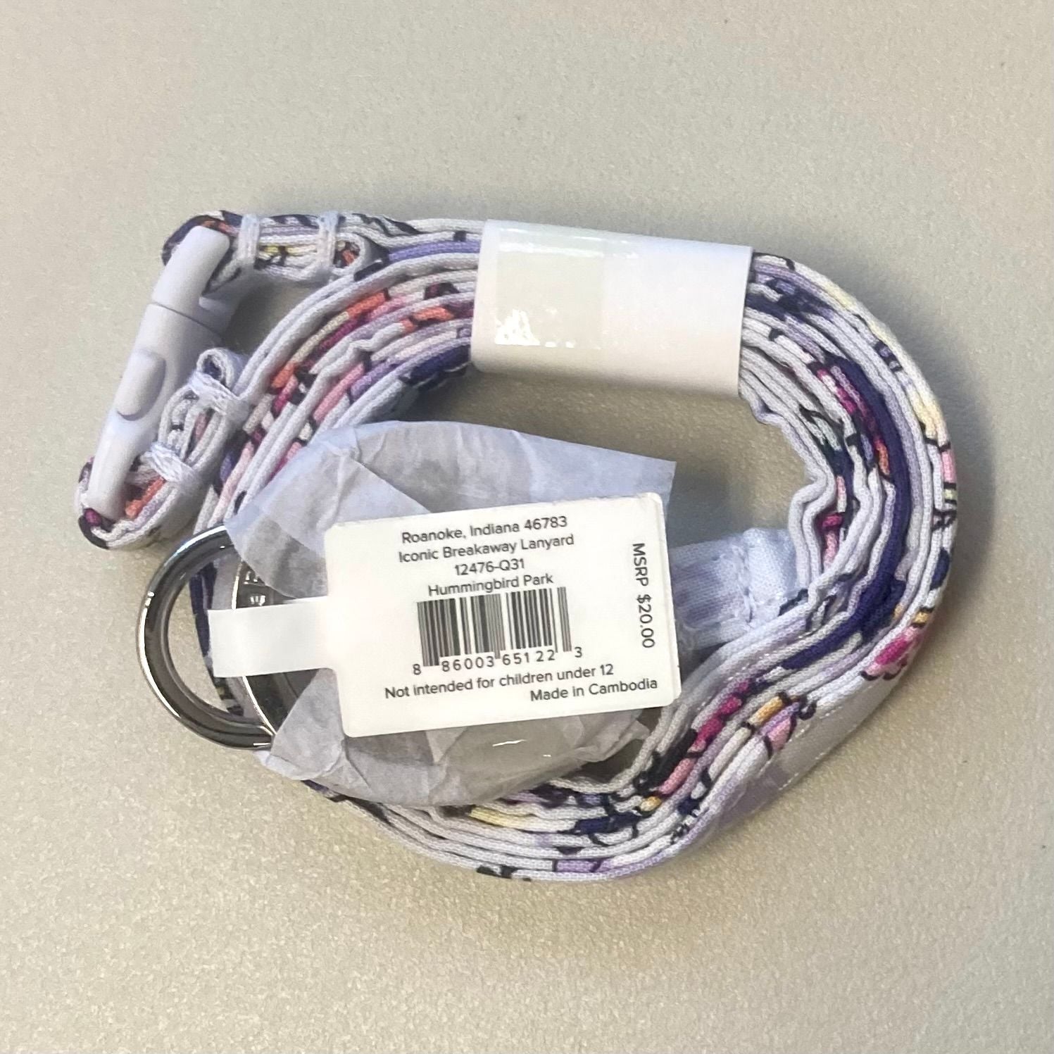 Vera Bradley Iconic Breakaway Lanyard Hummingbird Park NWT 3