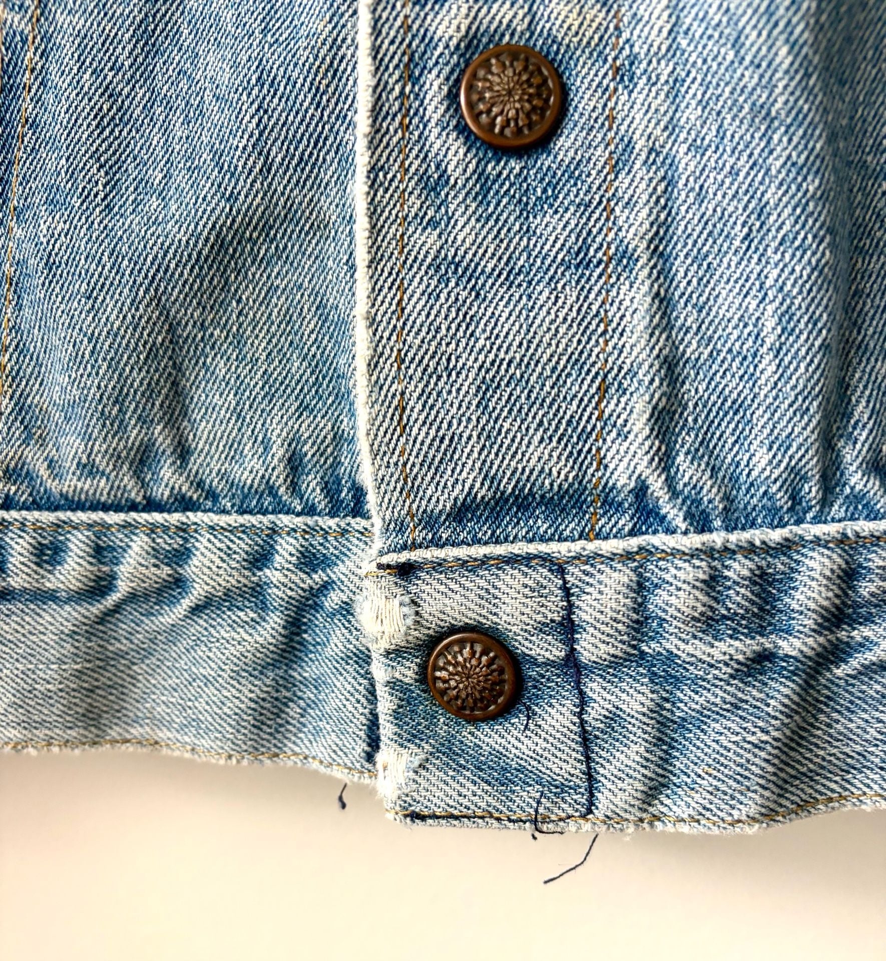 Bar C Authentic Western 1980s Denim Jacket Blue Wash Distressed Harley Davidson Patch 4