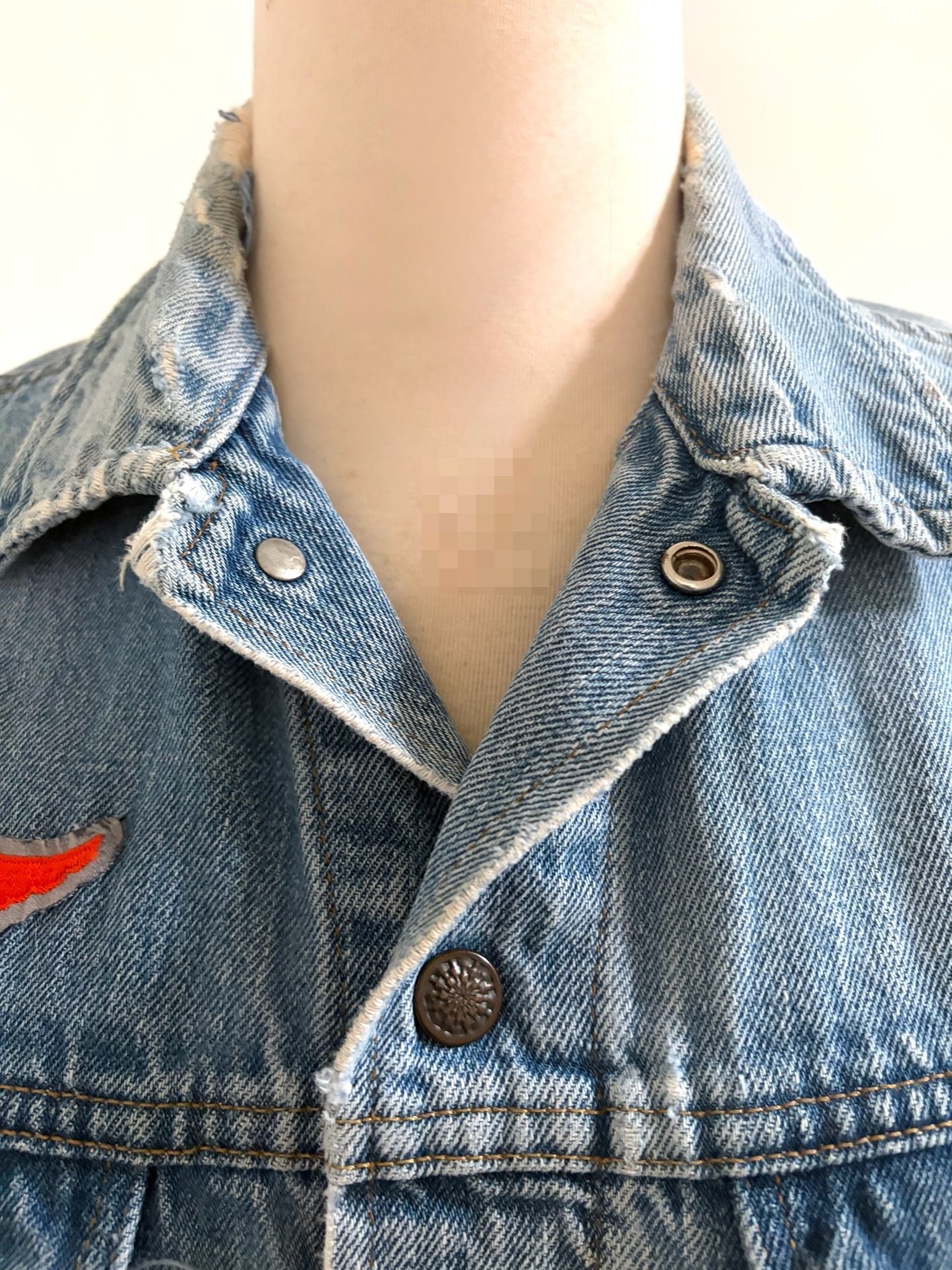 Bar C Authentic Western 1980s Denim Jacket Blue Wash Distressed Harley Davidson Patch 7