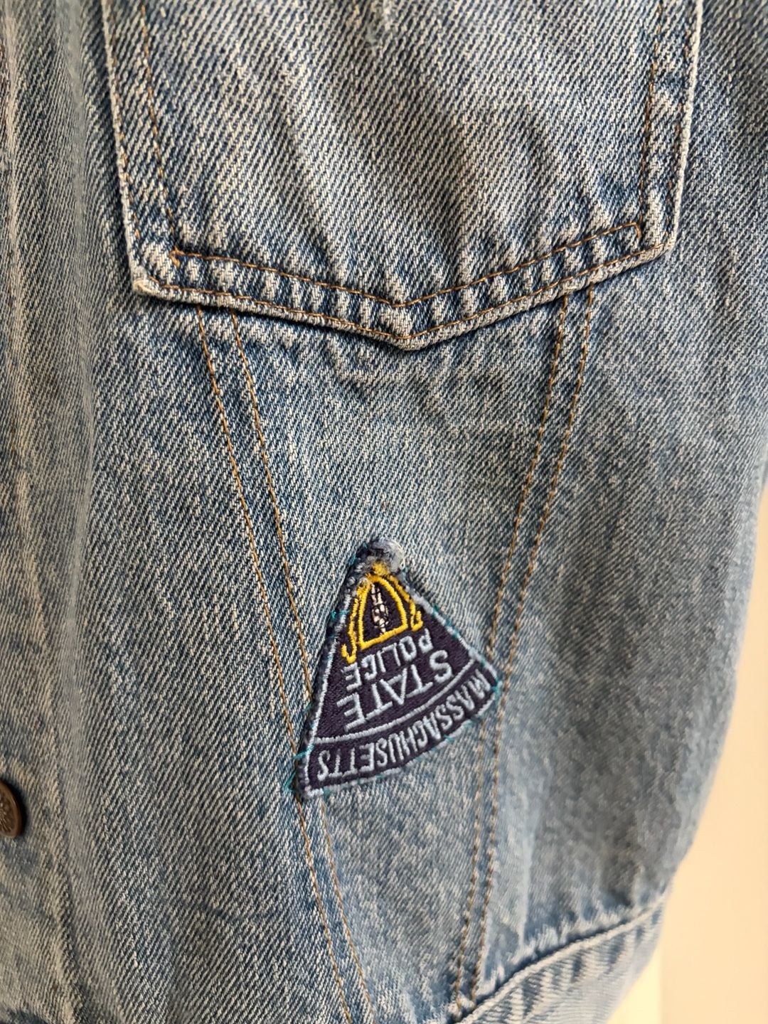Bar C Authentic Western 1980s Denim Jacket Blue Wash Distressed Harley Davidson Patch 8