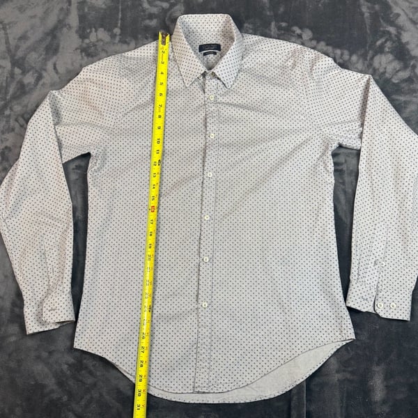 Zara Man Slim Fit Long Sleeve Button Up Shirt Size L Gray Dot Print#148