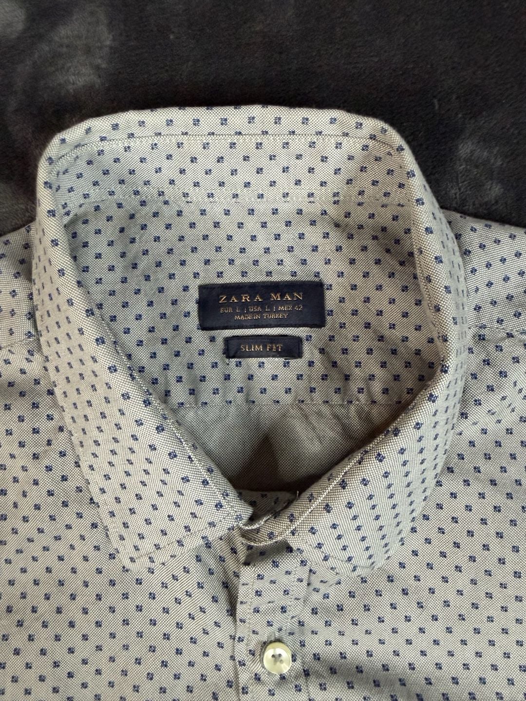 Zara Man Slim Fit Long Sleeve Button Up Shirt Size L Gray Dot Print#148 4
