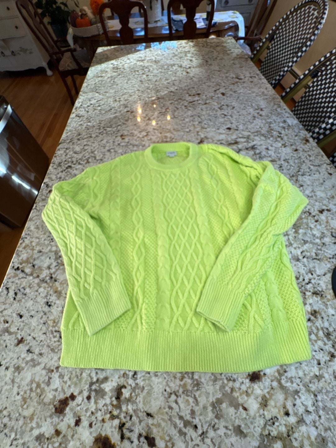 J. Crew Cable Knit Sweater XL Neon Yellow Cotton Crewneck Pullover 2