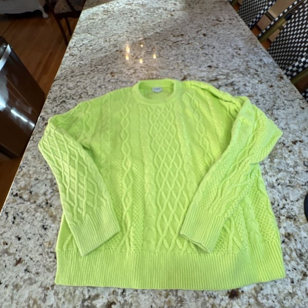 J. Crew Cable Knit Sweater XL Neon Yellow Cotton Crewneck Pullover