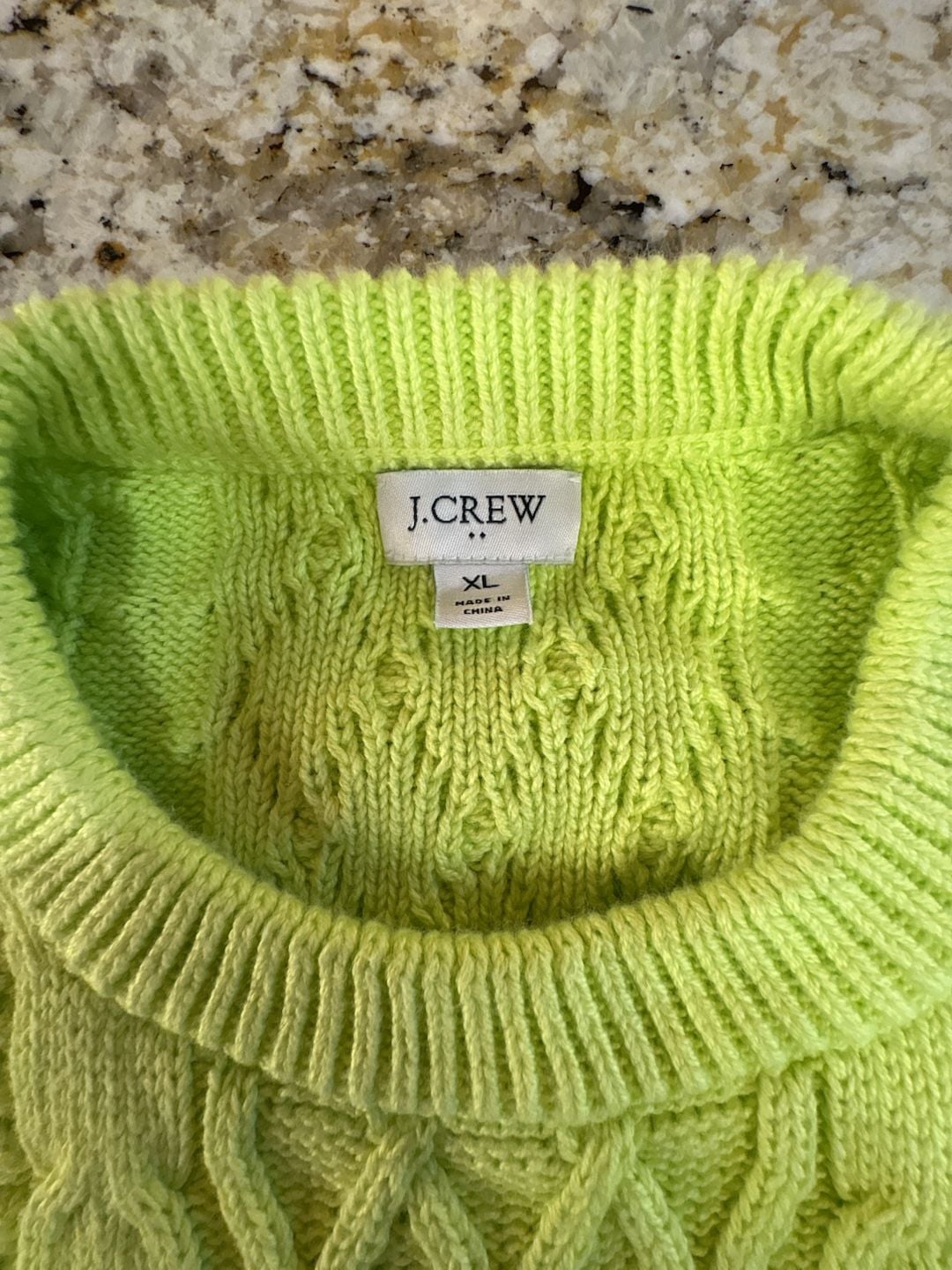 J. Crew Cable Knit Sweater XL Neon Yellow Cotton Crewneck Pullover 3