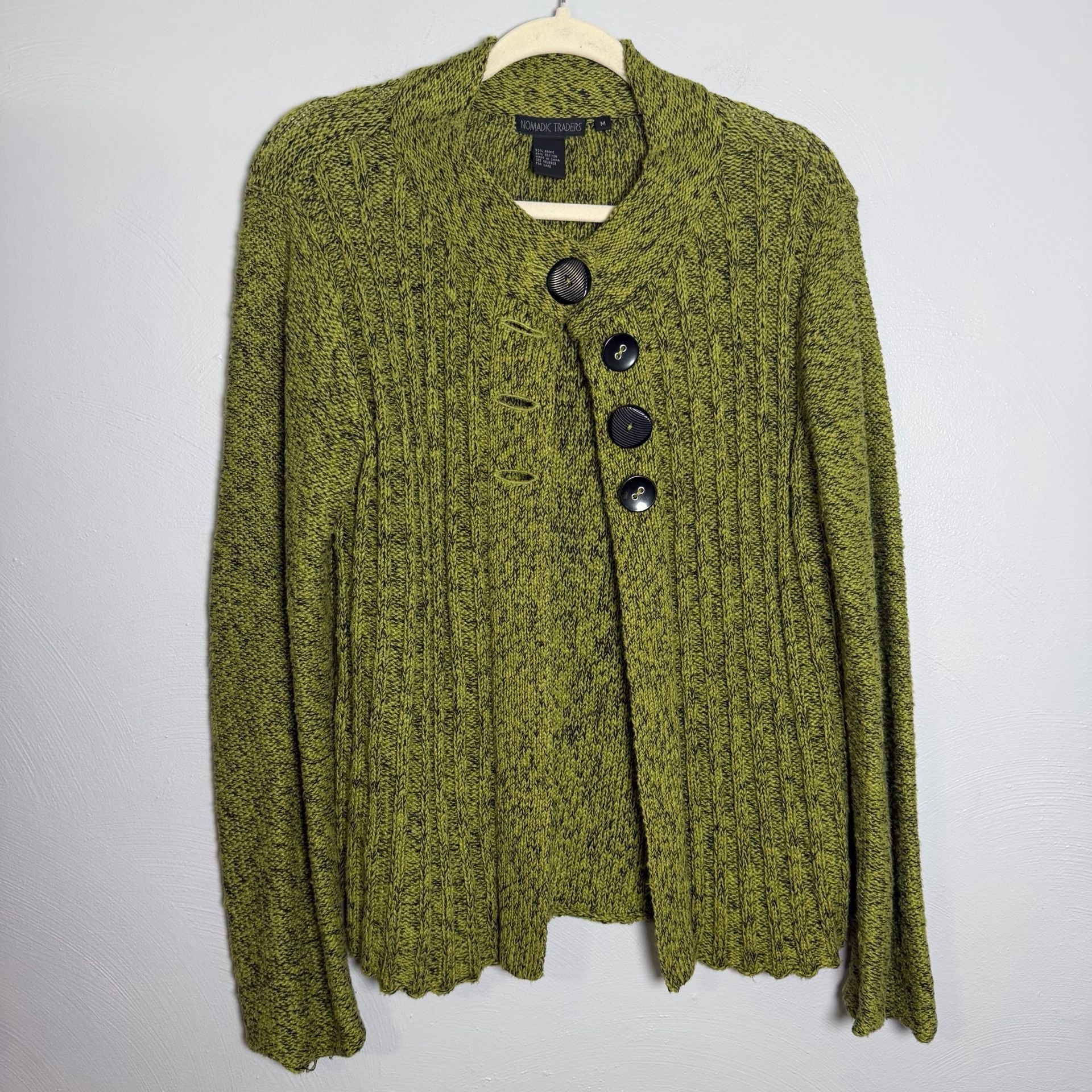 Nomadic Traders Cardigan Sweater Size M Green Ramie Cotton 2