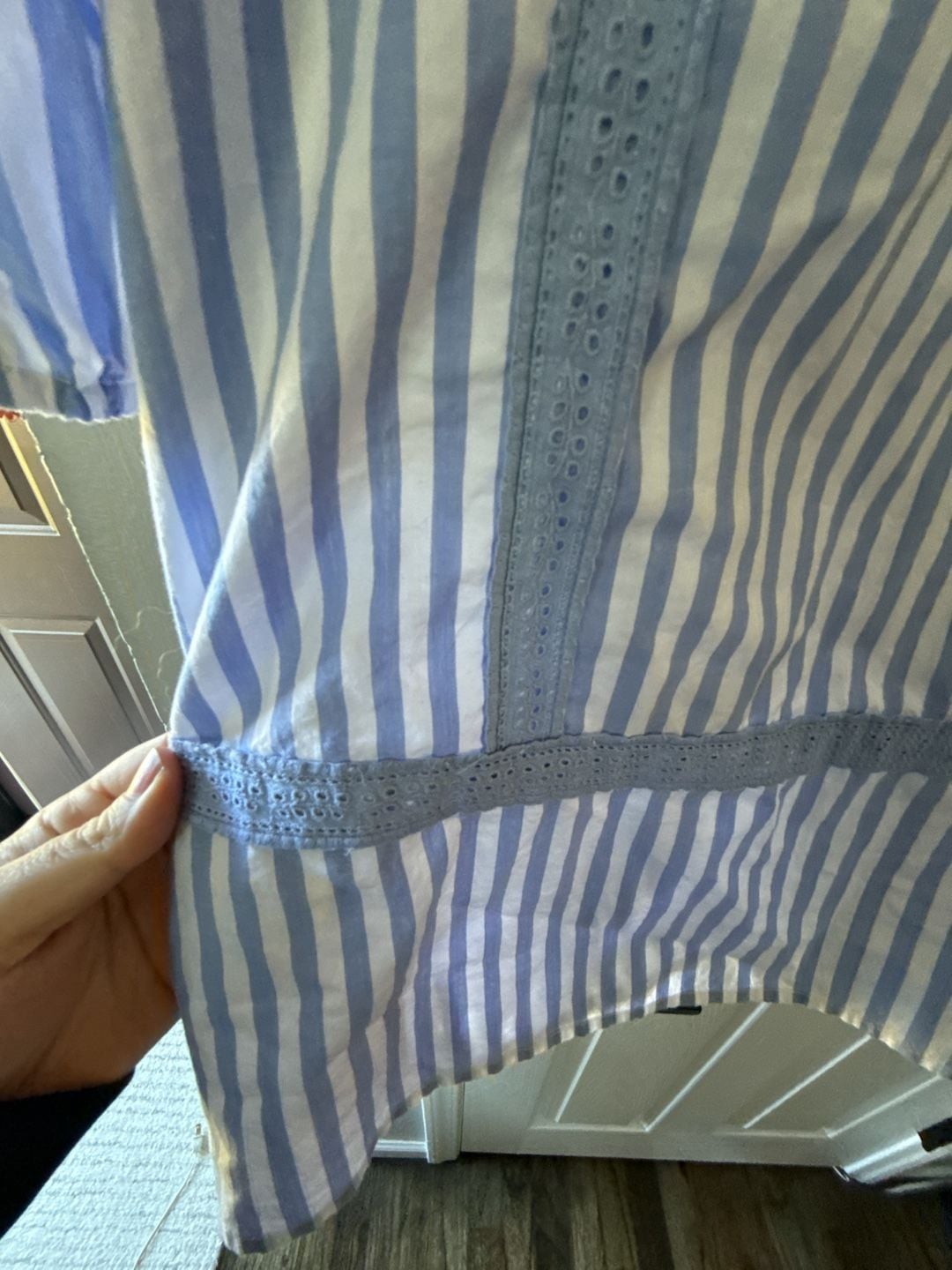 Lands' End Cotton Poplin Split Neck Dress Size M 10-12 Blue White Striped 3