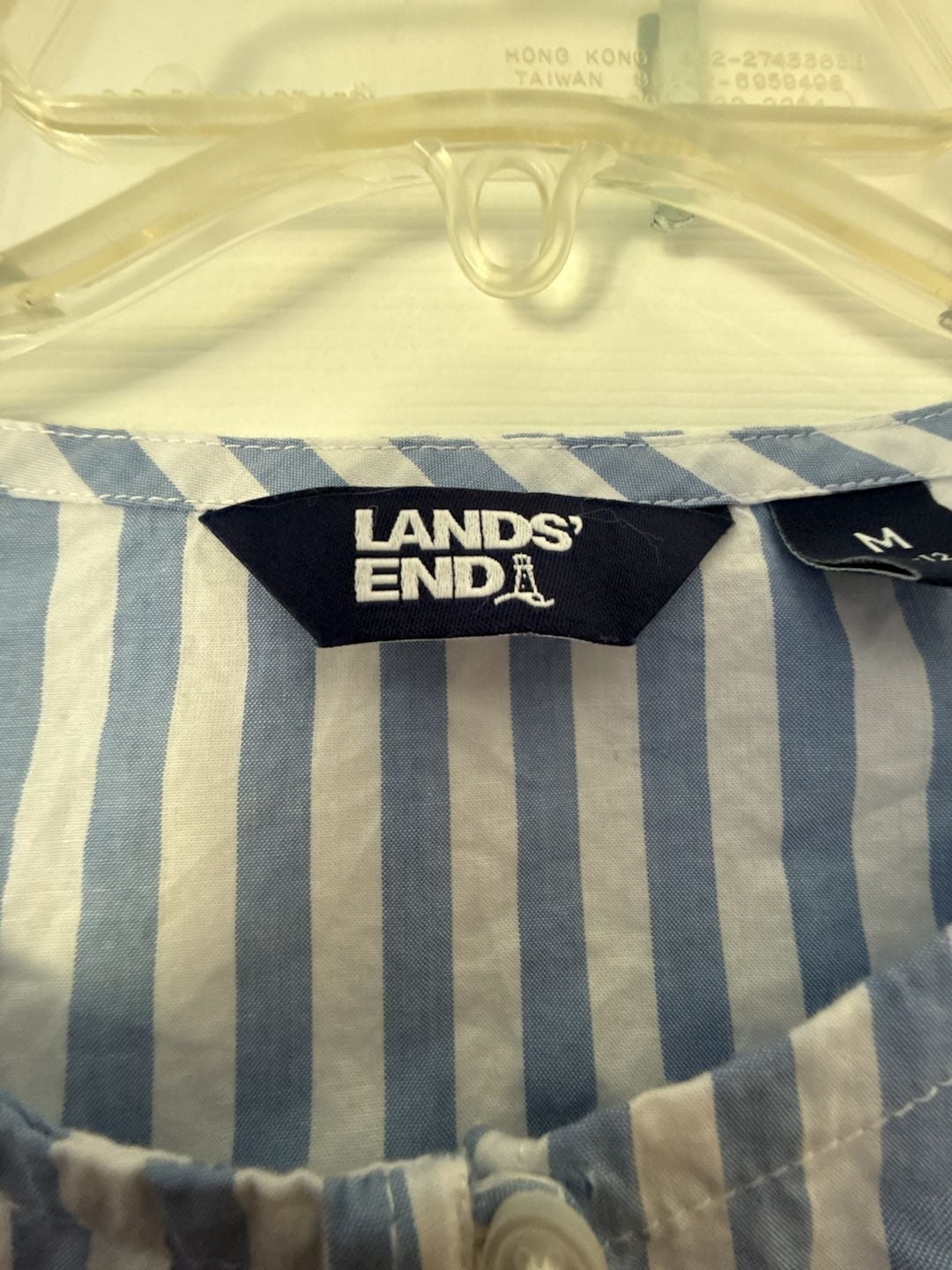 Lands' End Cotton Poplin Split Neck Dress Size M 10-12 Blue White Striped 5