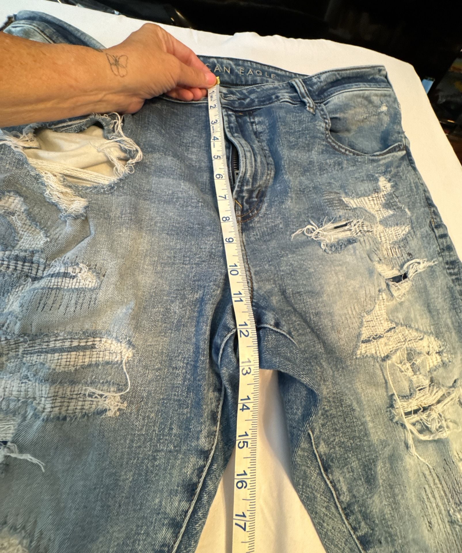 American Eagle Stacked Skinny Size 40x32 Distressed Acid Wash Jeans 8