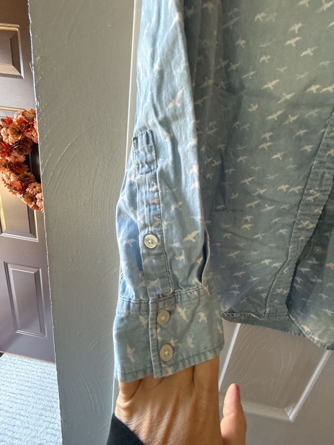 Levi's Long Sleeve Button Down Shirt Bird Print Blue Denim 4
