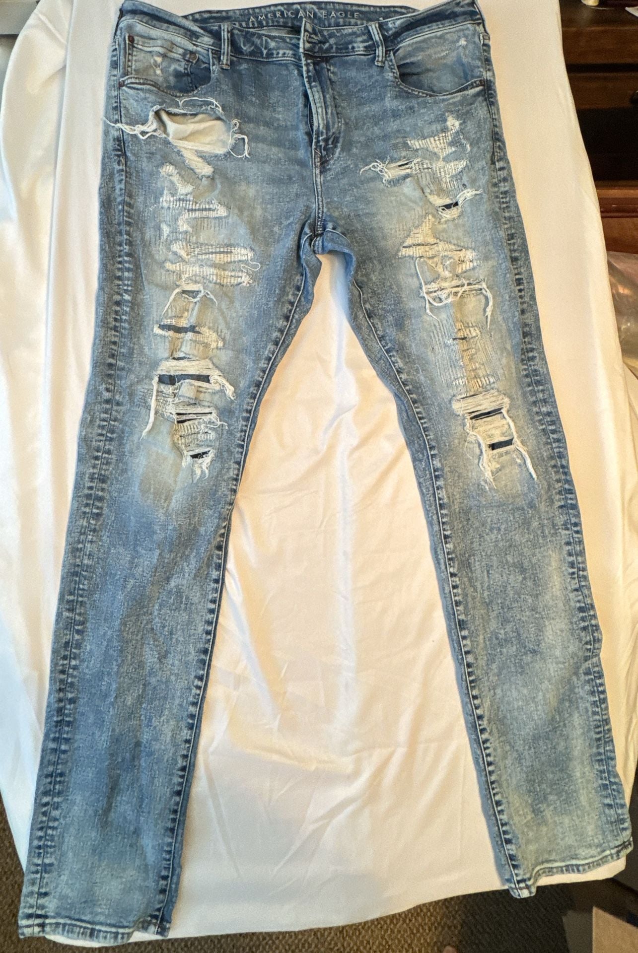 American Eagle Stacked Skinny Size 40x32 Distressed Acid Wash Jeans 2