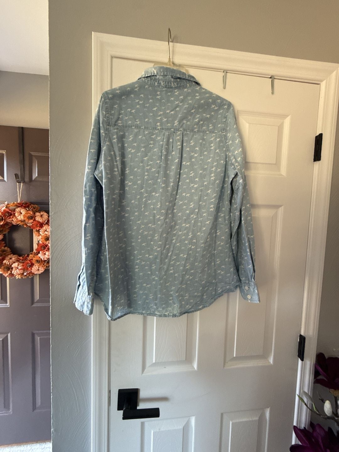 Levi's Long Sleeve Button Down Shirt Bird Print Blue Denim 6