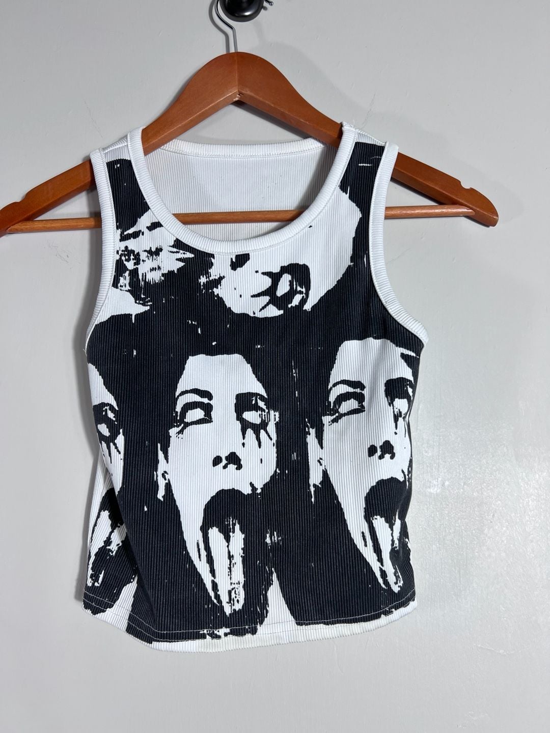Black White Horror Graphic Ribbed Tank Top Goth Emo Punk Y2K small 2