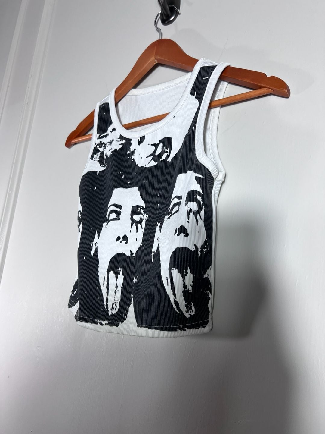 Black White Horror Graphic Ribbed Tank Top Goth Emo Punk Y2K small 3