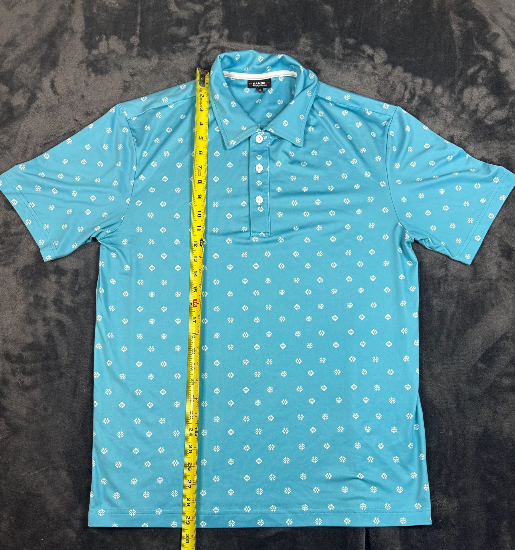 Men’s Range Golf Polo Size M Blue White Snowflake Print Performance Shirt#149 2