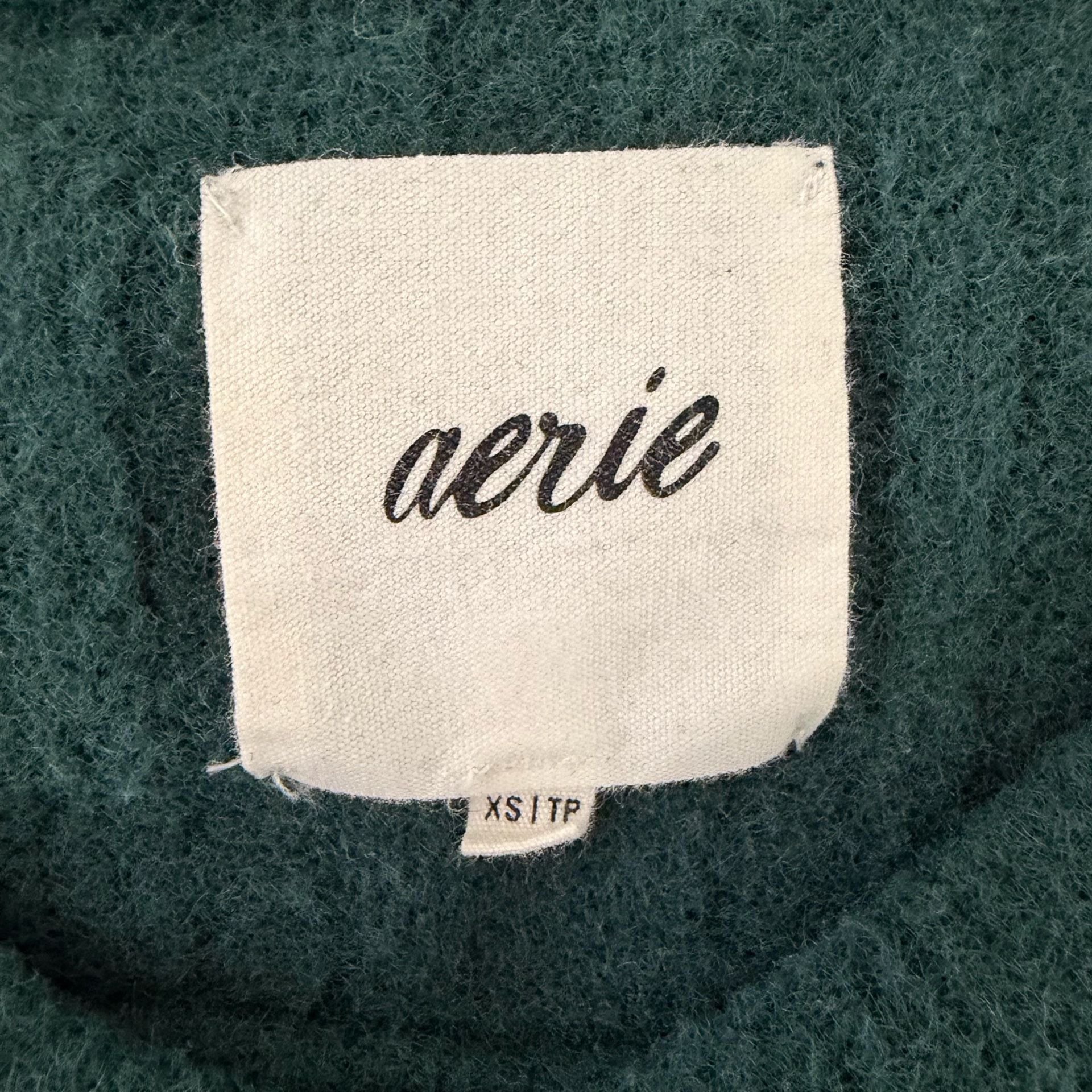 Aerie Ribbed Pullover Sweater Size XS/TP Green Fuzzy 6
