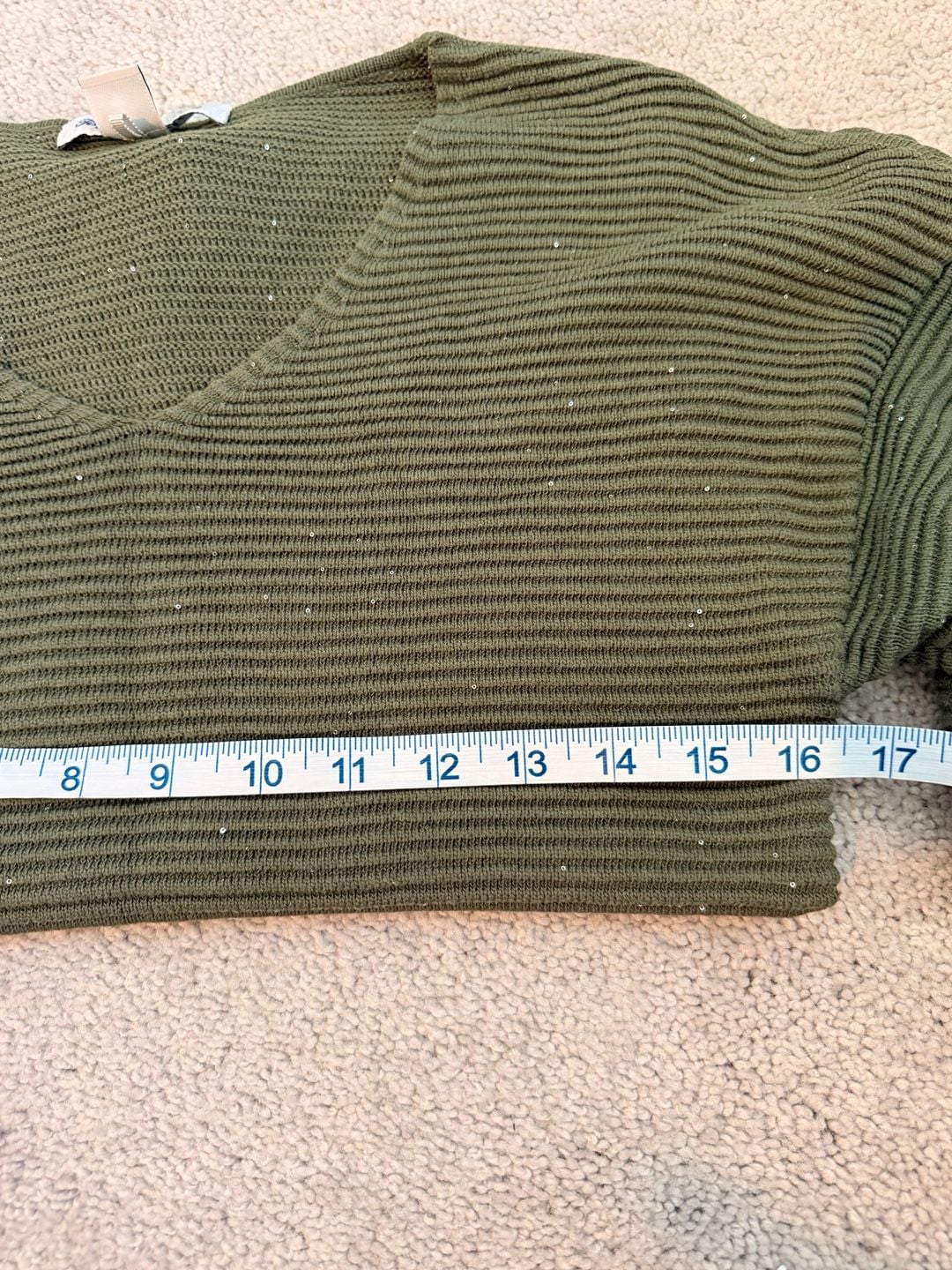 Tommy Bahama V-Neck Sweater Size XS/TP Olive Green Ribbed Sequin Pullover 7