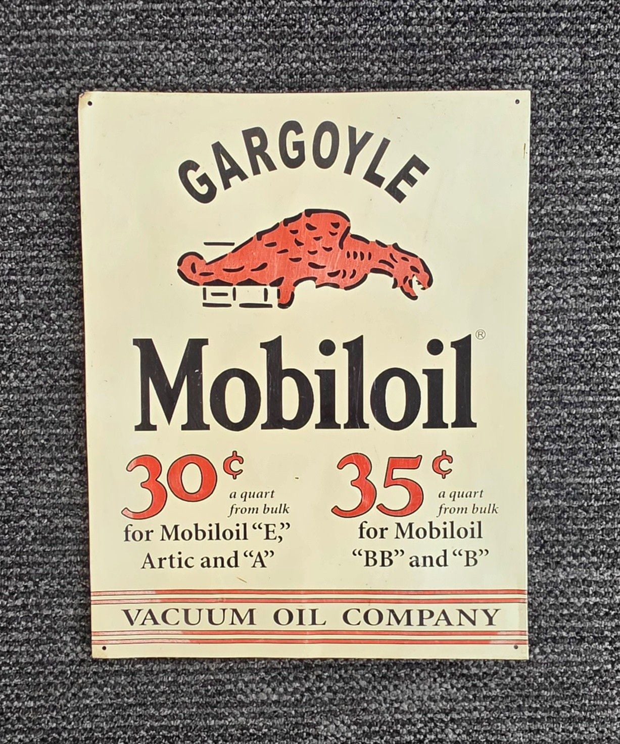 Gargoyle Mobiloil Vacuum Oil Company Vintage Metal Tin Sign 1
