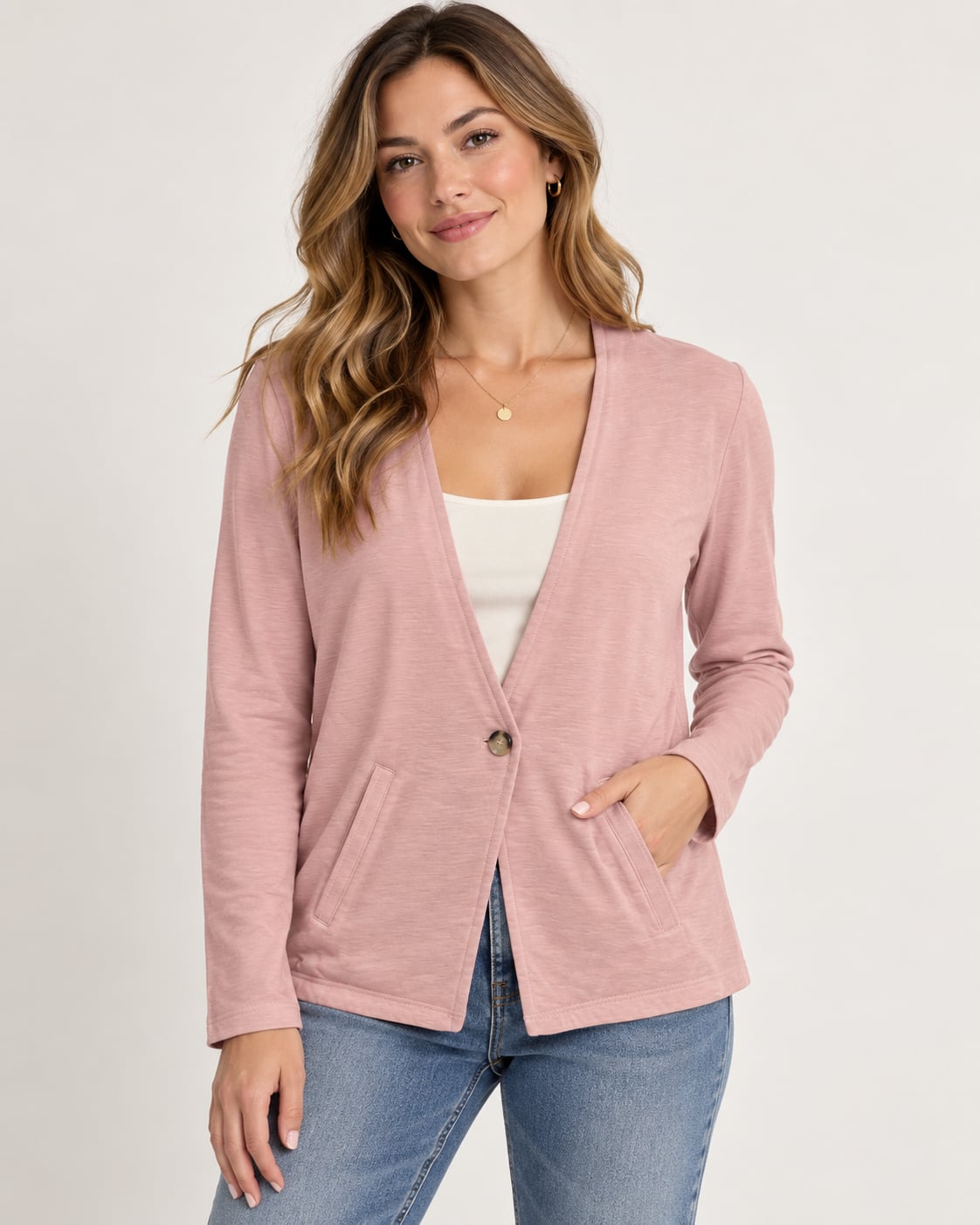 Caslon Pink Cotton Knit Open Blazer Jacket 2