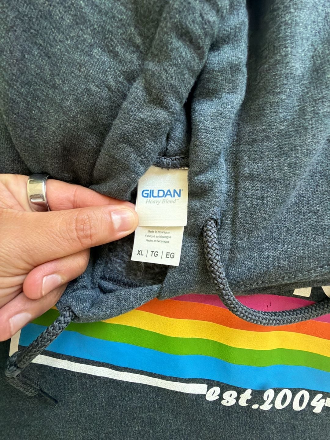 Gildan Polaroid Rainbow Graphic Hoodie Size XL Dark Gray 5