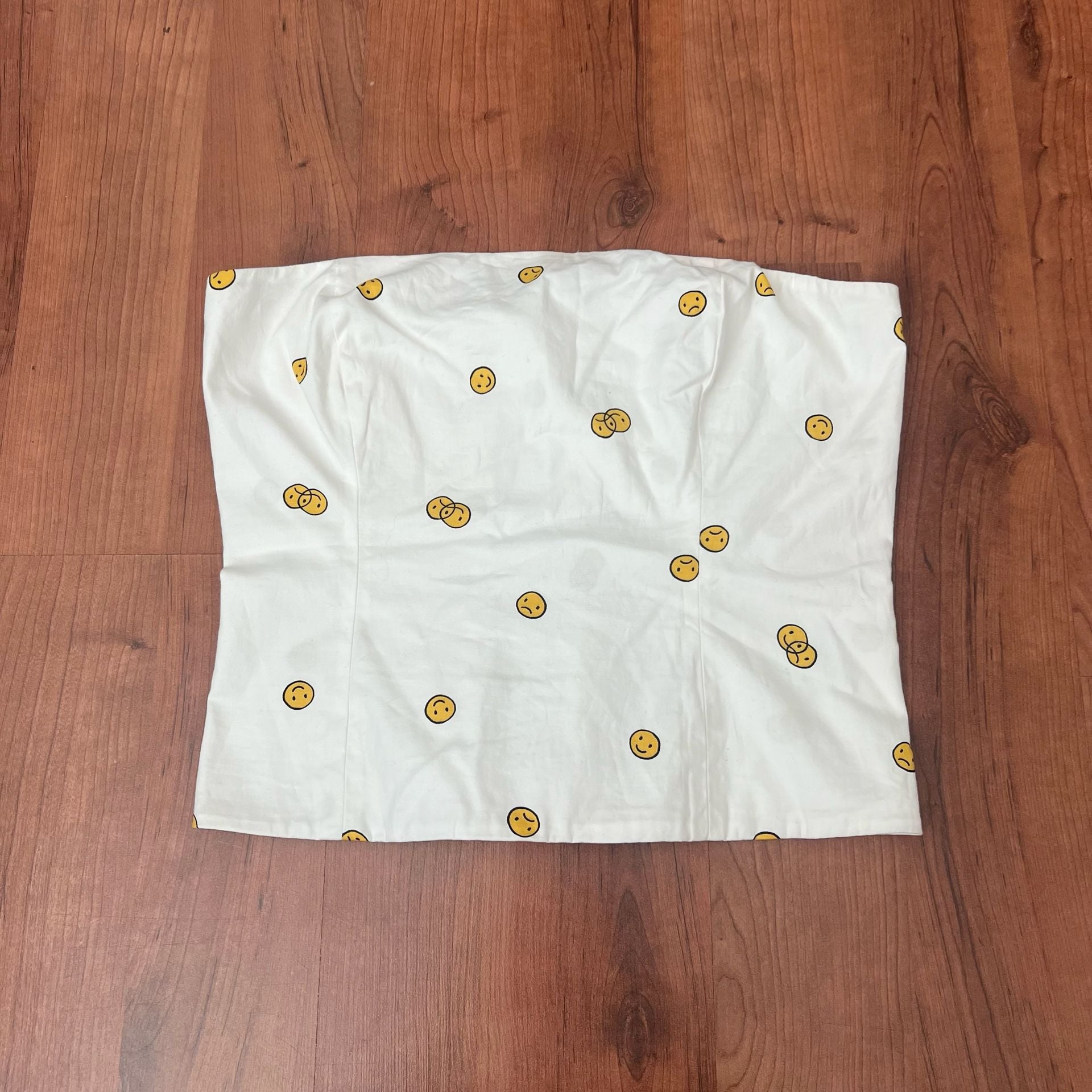 Reformation Smiley Mixed Emotions Graphic Print Strapless Tube Crop Top Size 8 3