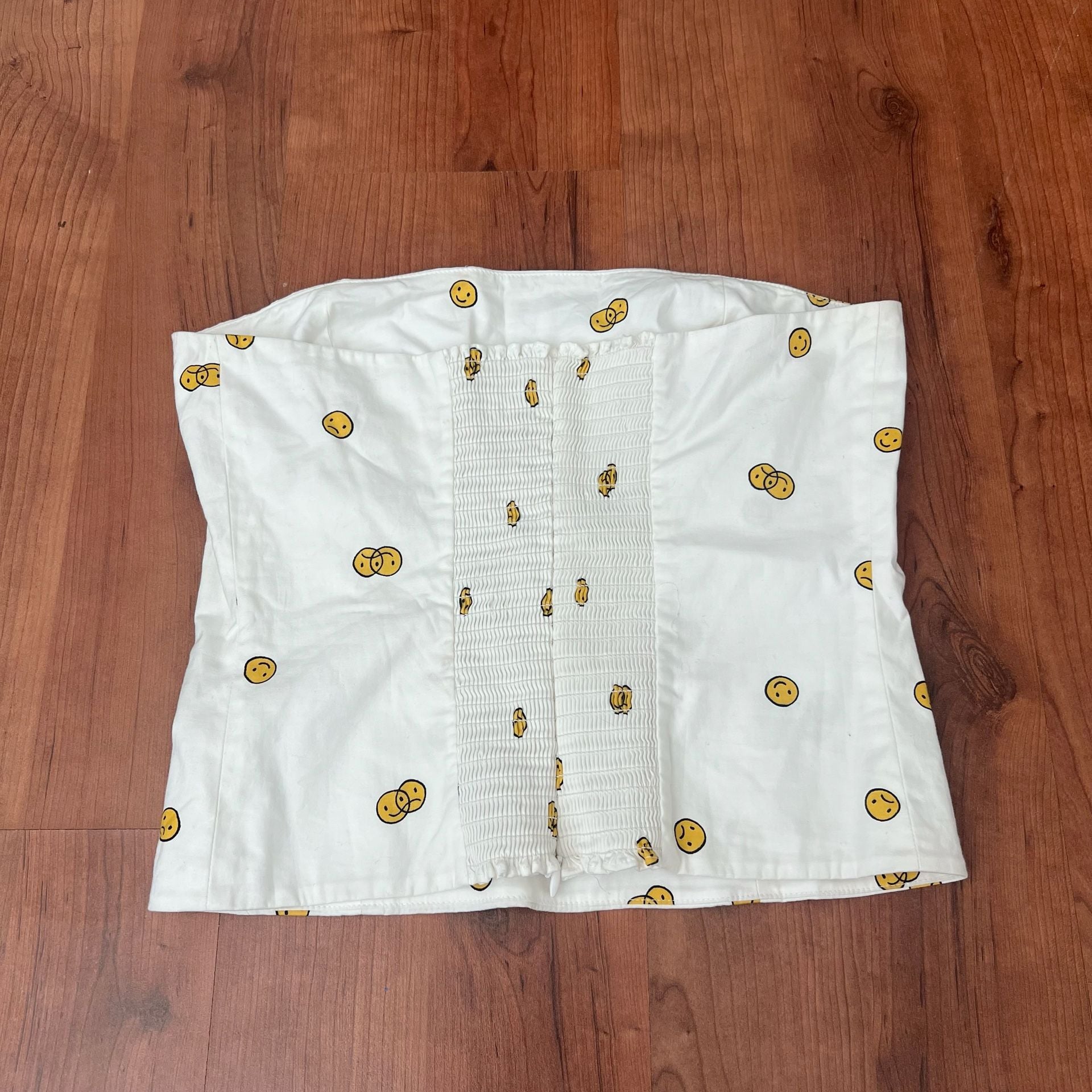 Reformation Smiley Mixed Emotions Graphic Print Strapless Tube Crop Top Size 8 4