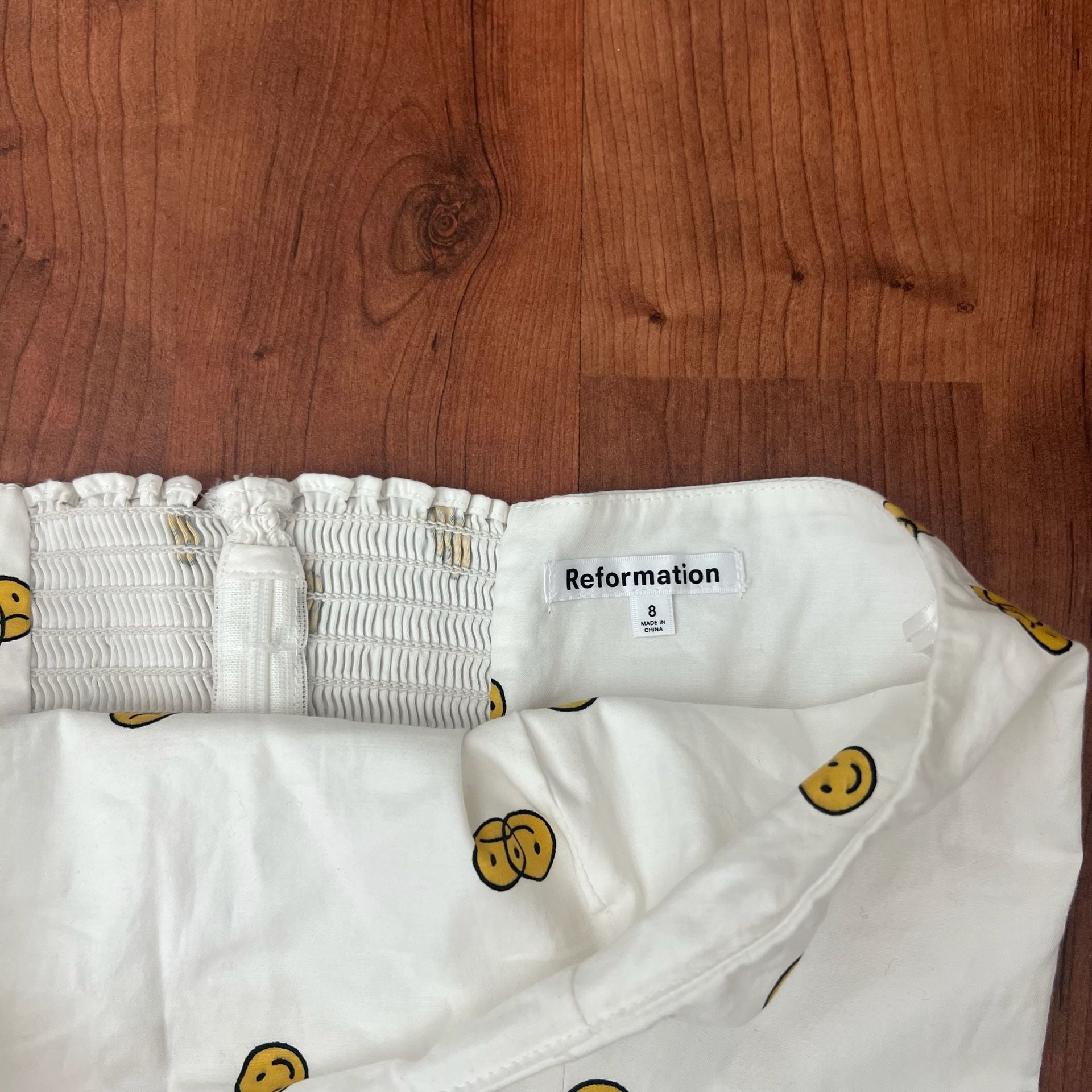 Reformation Smiley Mixed Emotions Graphic Print Strapless Tube Crop Top Size 8 5
