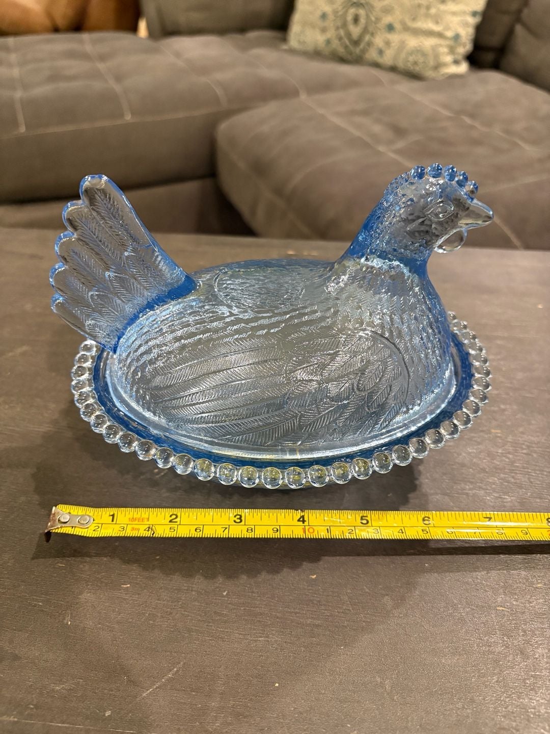 Indiana Glass Cornflower Blue Hen on Nest Candy Dish Beaded Rim 1