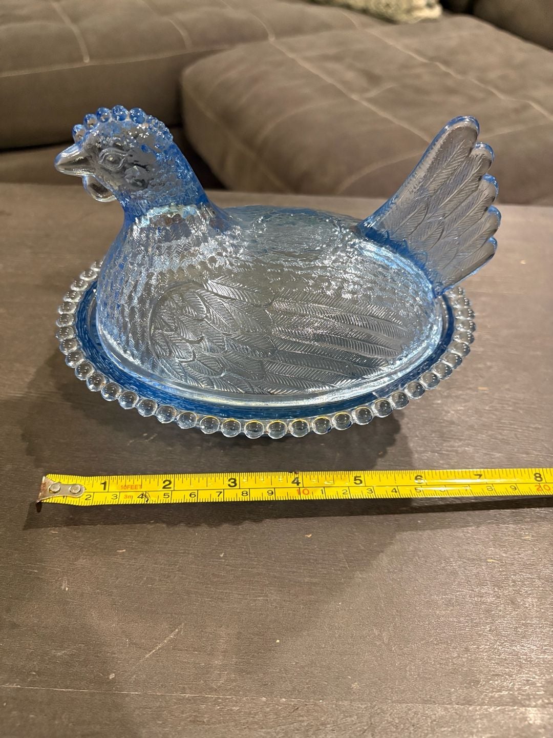 Indiana Glass Cornflower Blue Hen on Nest Candy Dish Beaded Rim 2