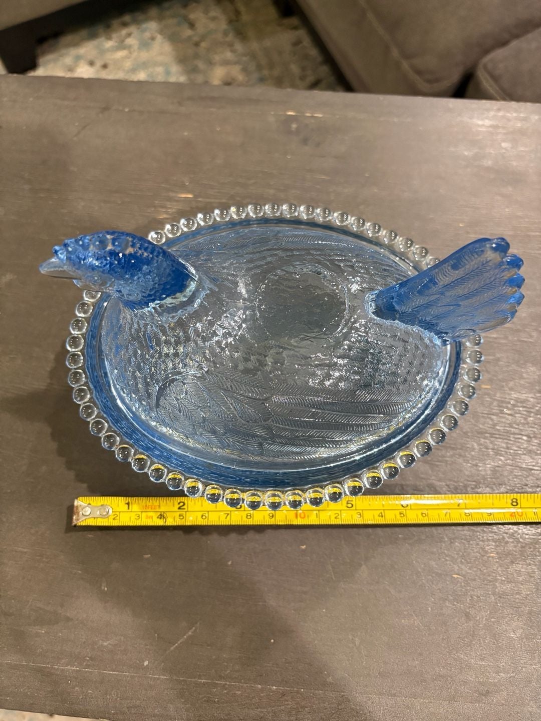 Indiana Glass Cornflower Blue Hen on Nest Candy Dish Beaded Rim 3