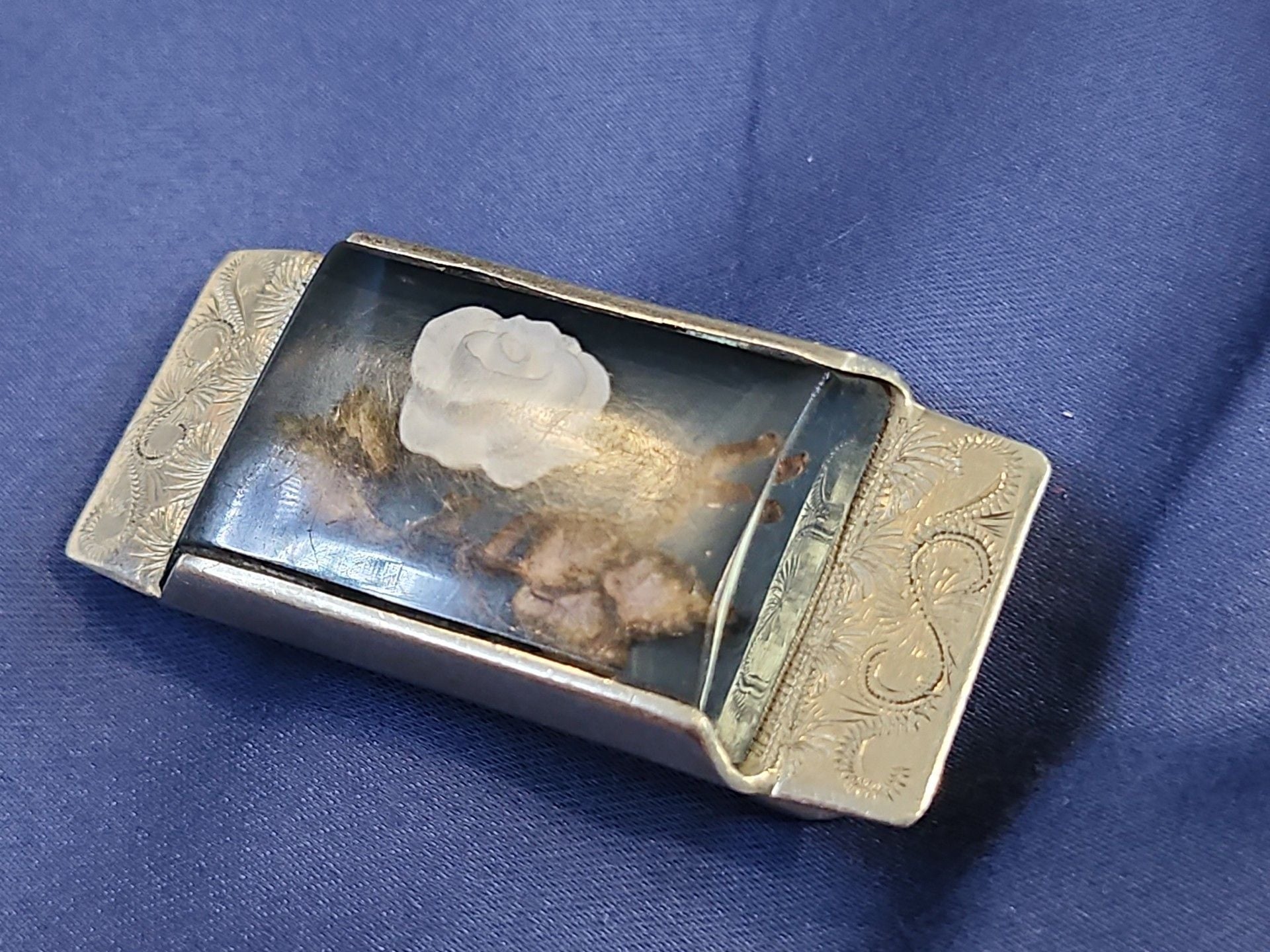 Vintage Handcrafted White Rose Belt Buckle Engraved Metal 12