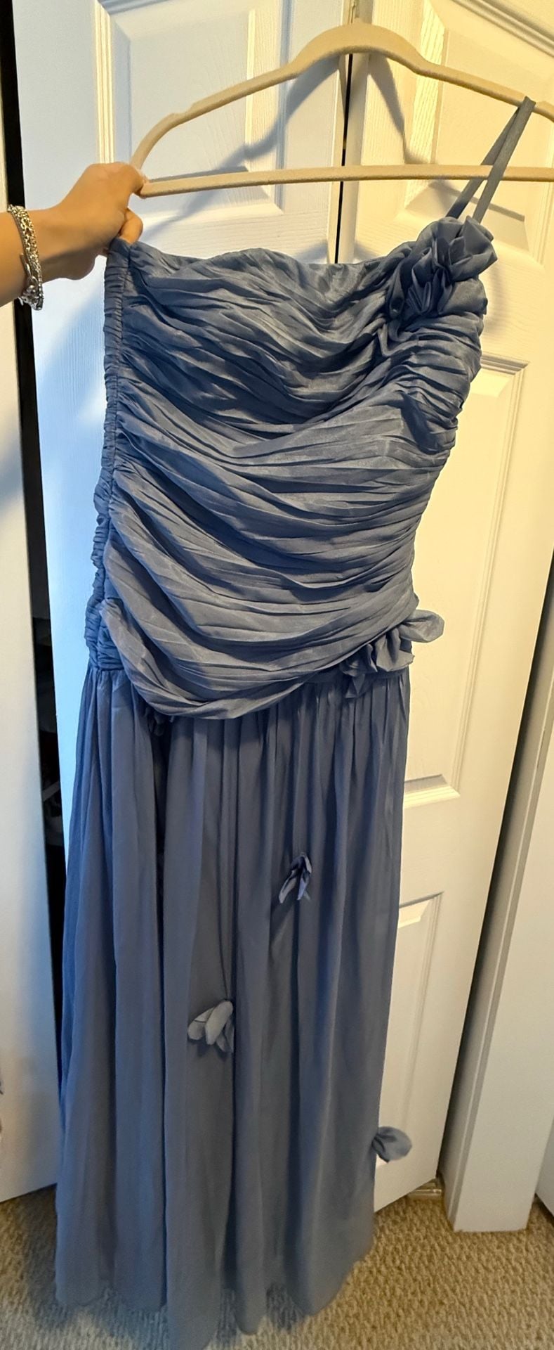 Evening Dress Blue One-Shoulder Ruffled Chiffon Floor Length 2