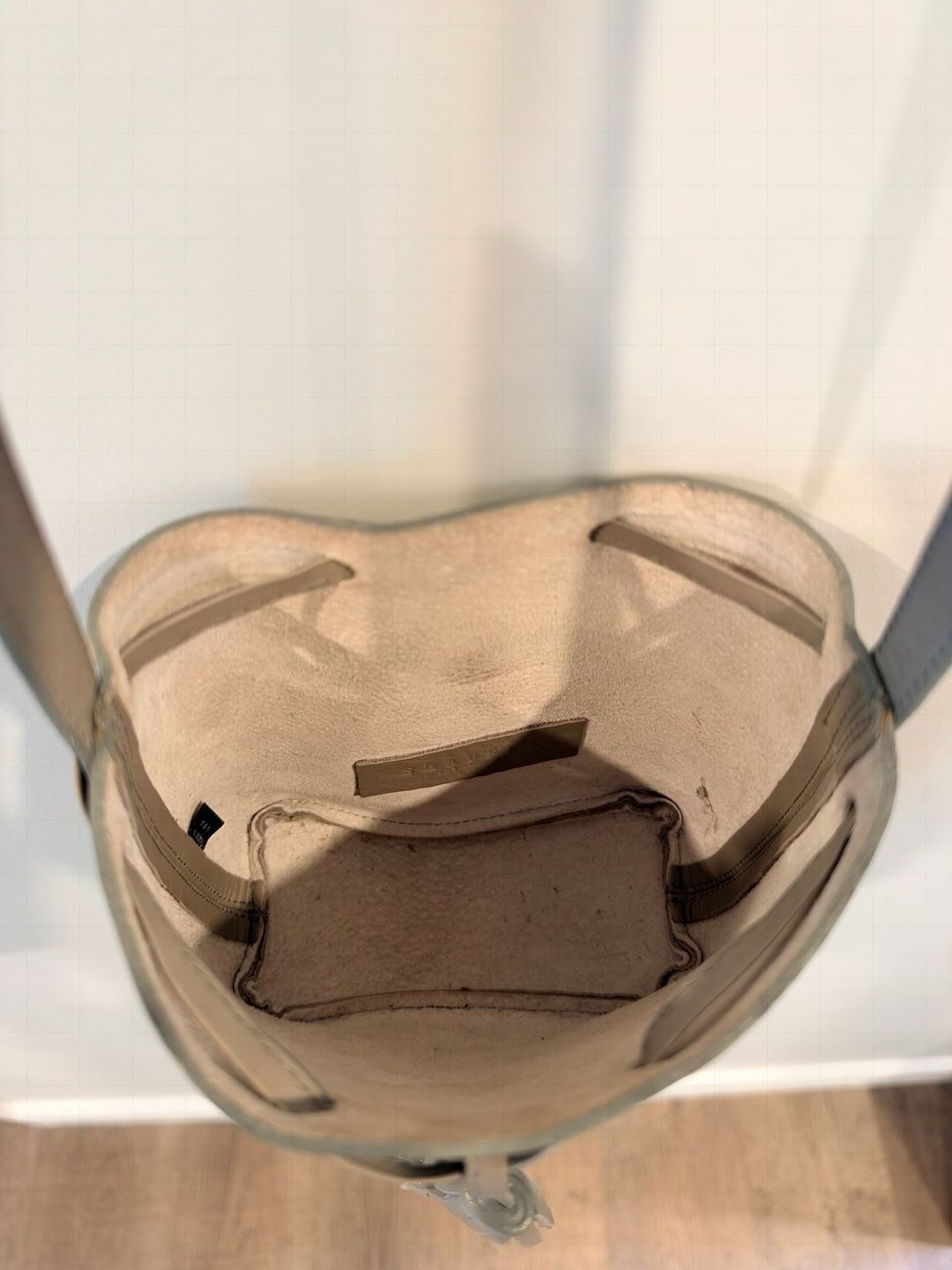 Shaffer Los Angeles Greta Bucket Bag Taupe Brown Leather 14