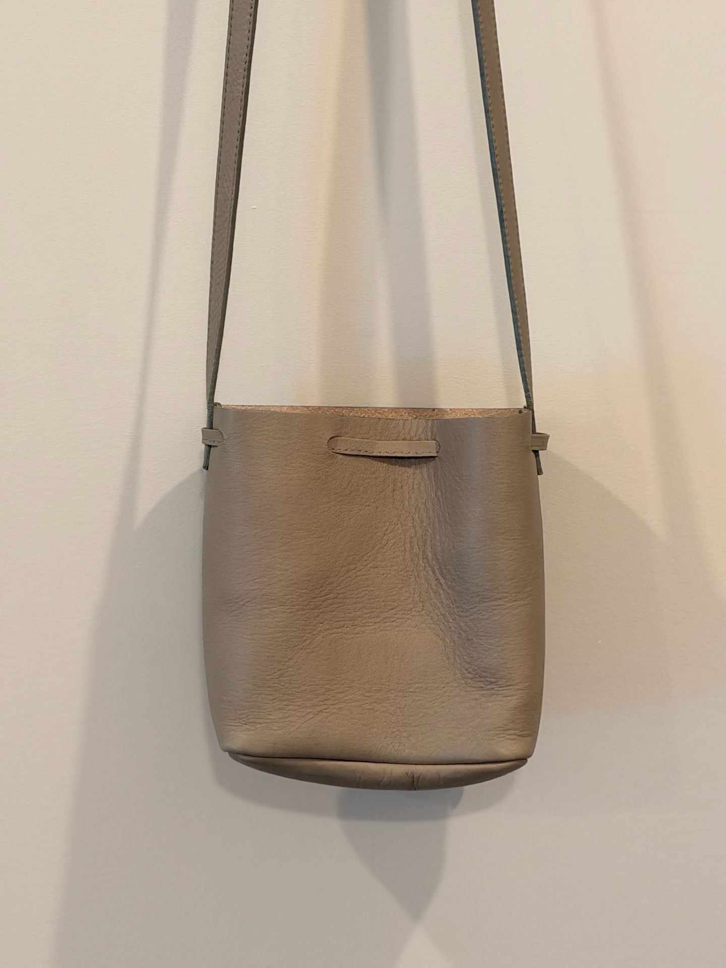 Shaffer Los Angeles Greta Bucket Bag Taupe Brown Leather 16