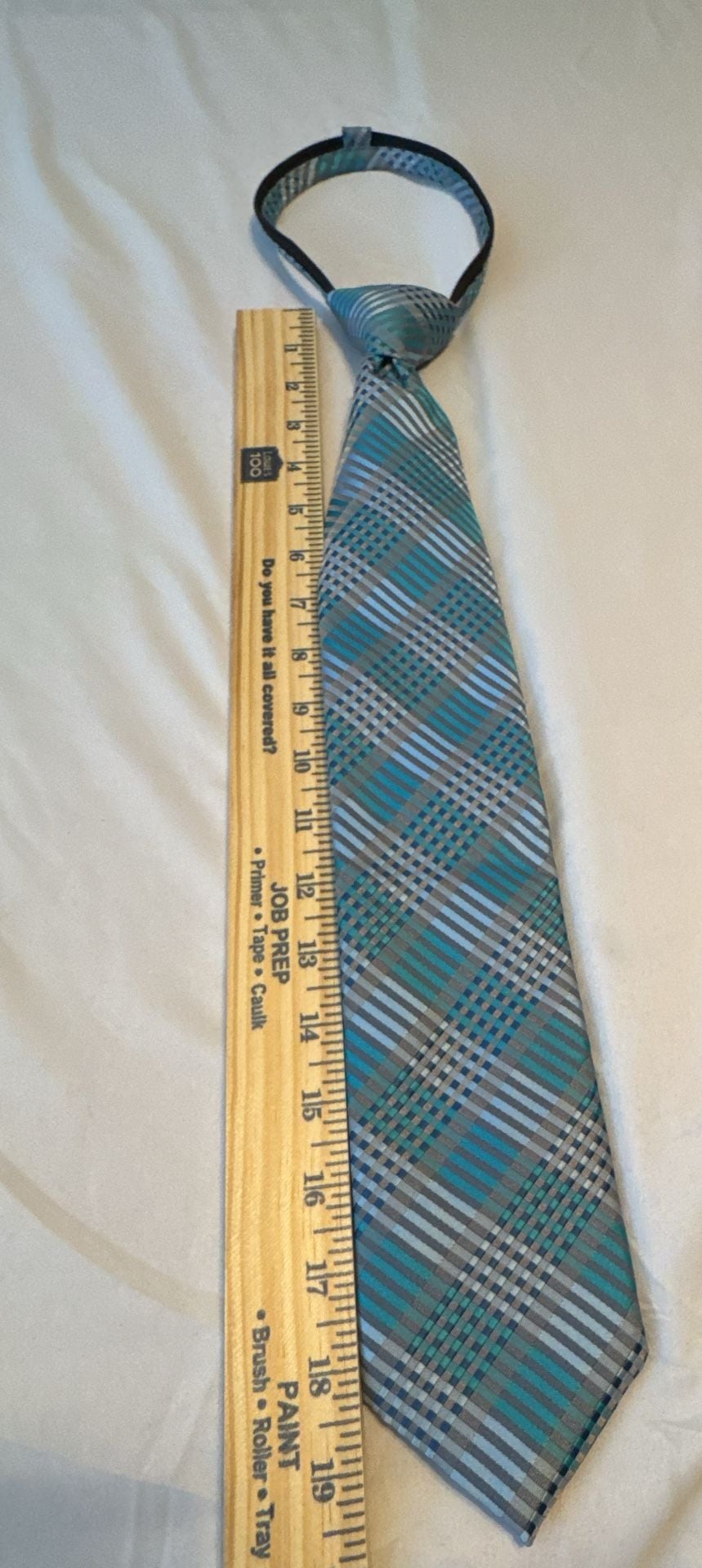 George Zipper Neck Tie Blue Teal Gray Plaid 2