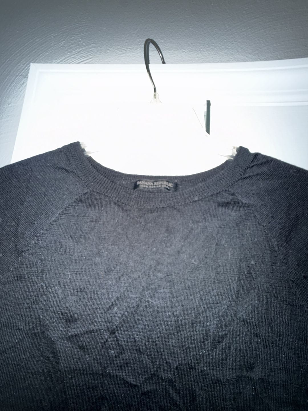 Banana Republic Merino Wool Sweater Size L Black Crewneck Pullover 7