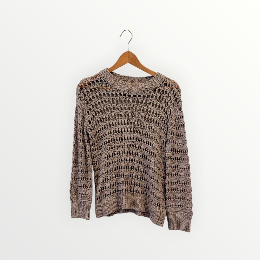 Sablyn Sweater Size XS Taupe Open Knit Cashmere Cotton 2