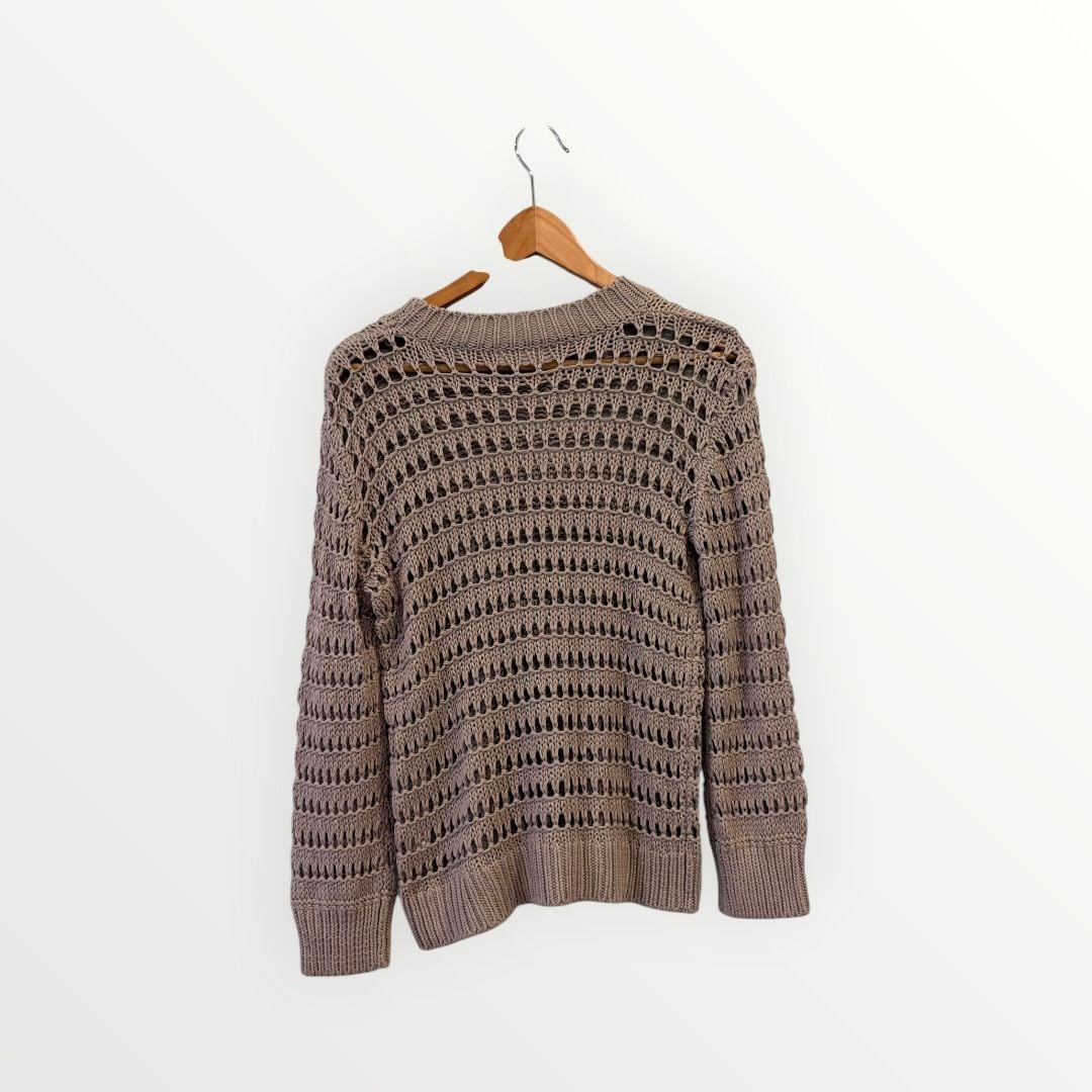 Sablyn Sweater Size XS Taupe Open Knit Cashmere Cotton 3