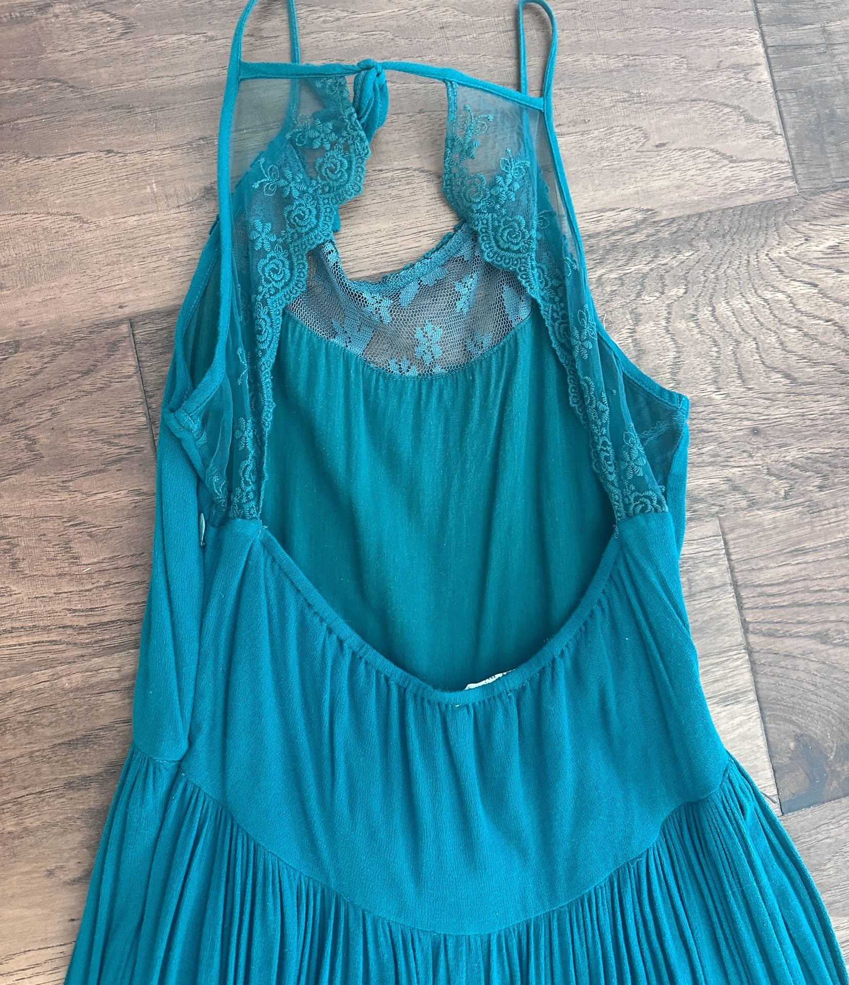 Joyfolie Girl Macy Dress Teal Green Long Lace Ruffle Hem 9