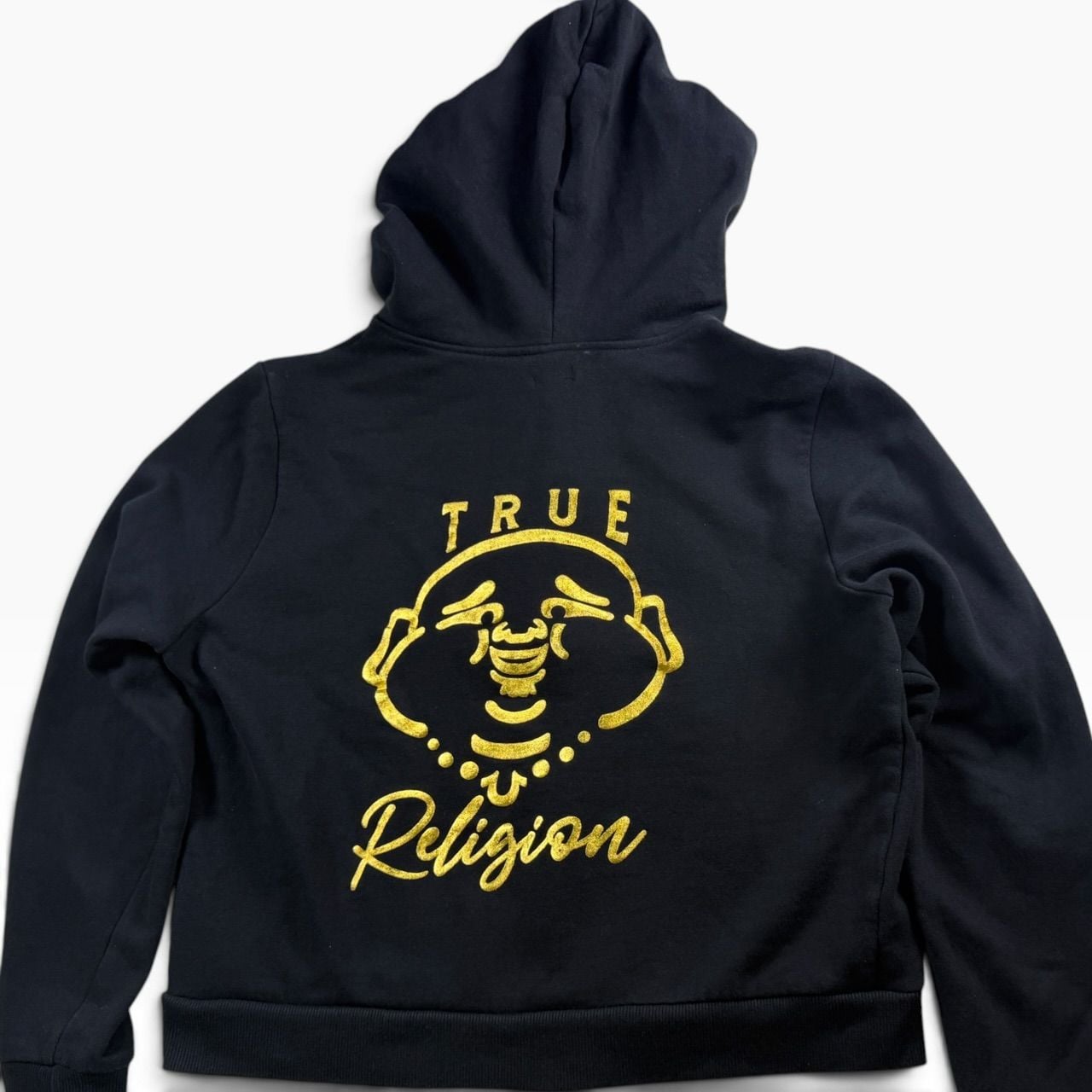 True Religion Black Gold Buddha Zip Up Hoodie L 2