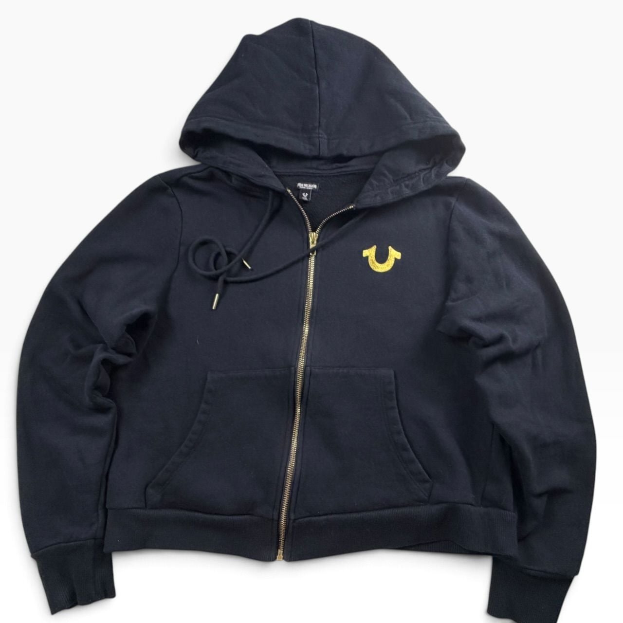 True Religion Black Gold Buddha Zip Up Hoodie L 3