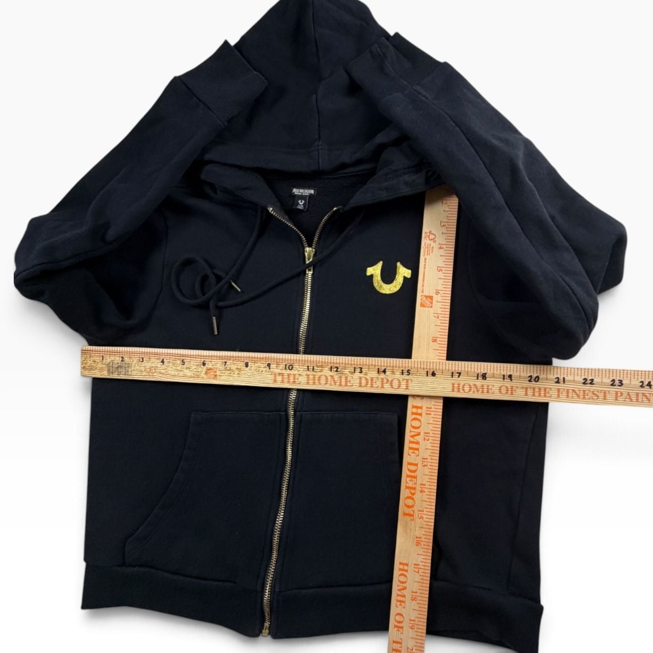 True Religion Black Gold Buddha Zip Up Hoodie L 7